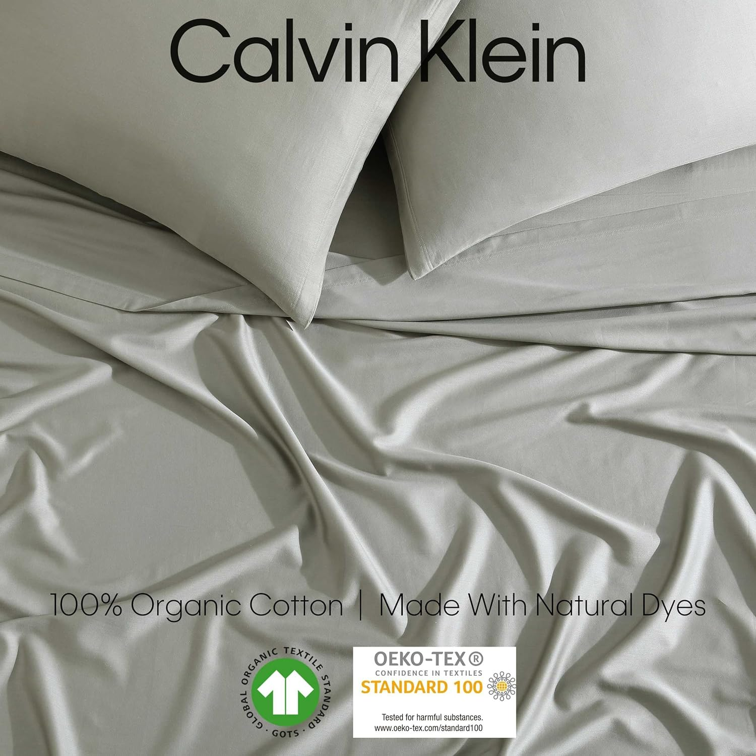 Calvin Klein - King Sheets, Organic Cotton Sateen Bedding Set, Luxuriously Soft Home Decor, GOTS Certified (Organic Earth Dusty Olive, King) image number 4