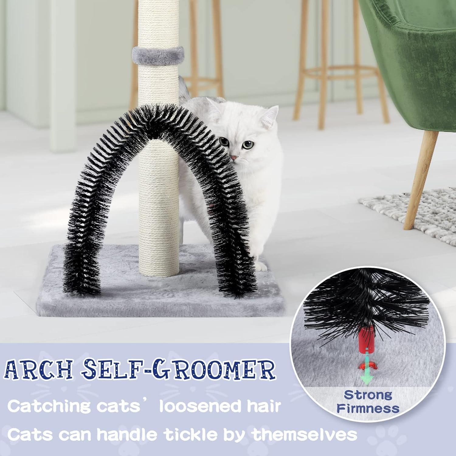 Tall Cat Scratching Post with Arch Self Groomer Massager, Scratching Post for Indoor Cats from Kitten to Adults, Stable Sisal Cat Post with Extra Interactive Dangling Plush Toy image number 6