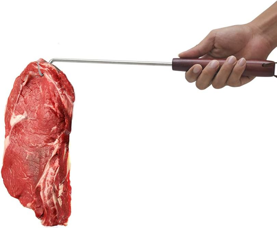 PEPKICN 15 Inches Pigtail Food Flipper - Stainless Steel BBQ Meat Turner Hook with Wooden Handle image number 2