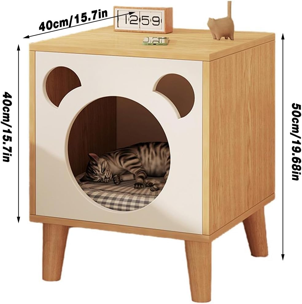 AIMALL Solid Wood Cat Nest Bedside Table &ndash; Multifunctional Small Bedside Cabinet with Cat House, Storage, and Cat Bed, Ideal for Cats and Home Use image number 1