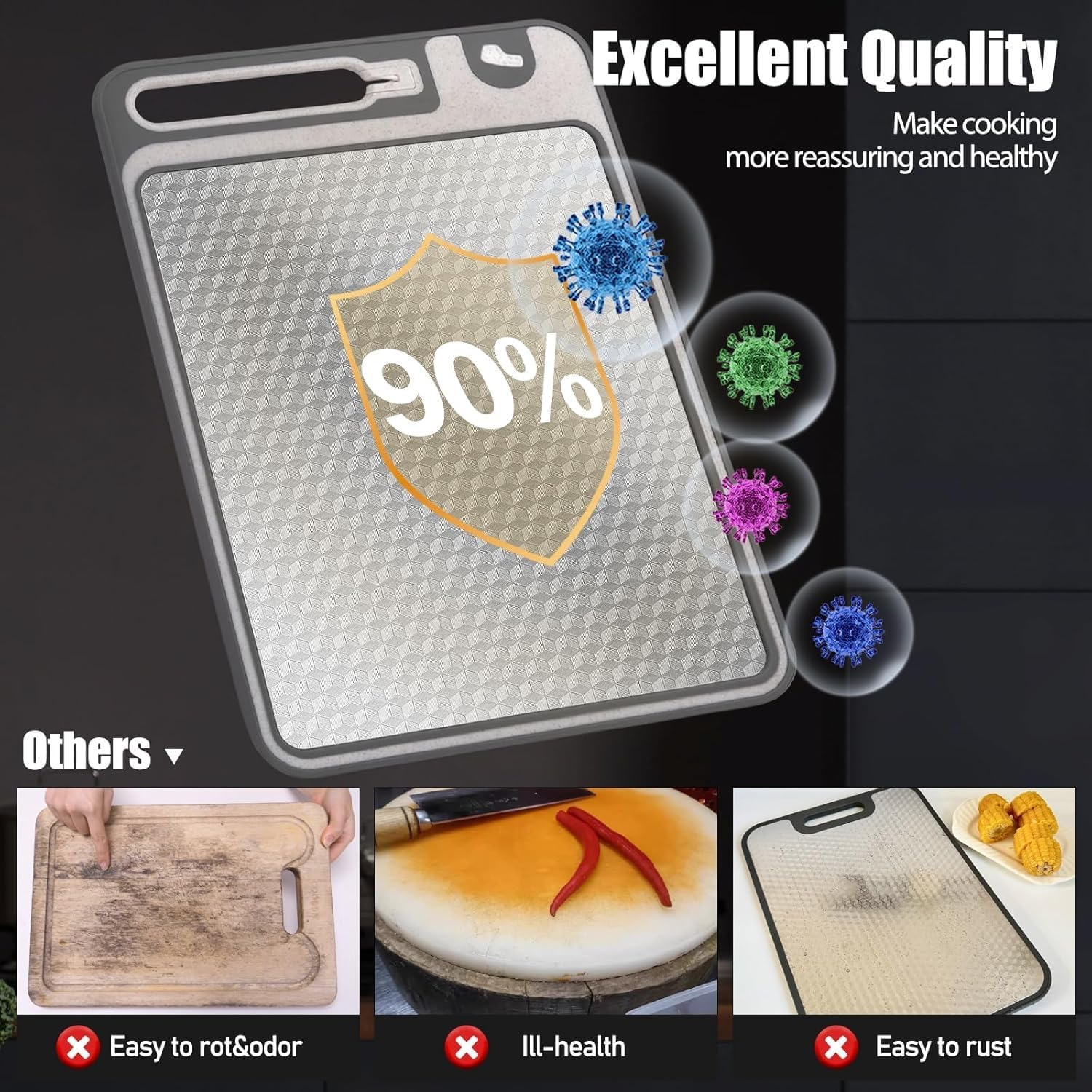 6-In-1 Stainless Steel Double-Sided Cutting Board with Knife Sharpener & Garlic Grinder &ndash; Non-Slip, Bpa-Free, Dishwasher Safe Chopping Board for Meat, Vegetables, Fruit, Bread &ndash; 37X25Cm image number 2