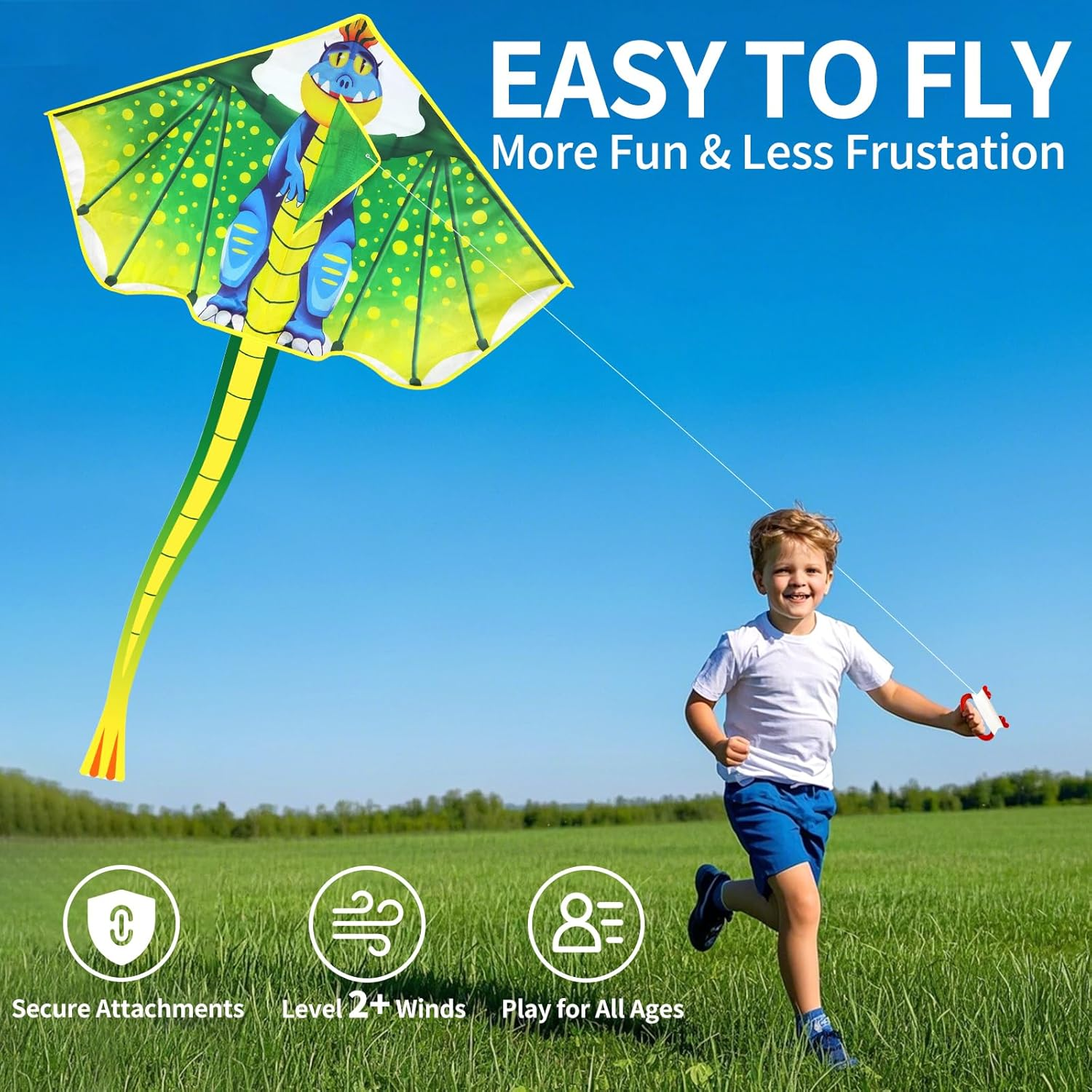 Yongnkids Kites Dinosaur Dragon Delta Kite for Kids Children Boys Girls Adults Beginners the Beach Outdoor Games Easy to Fly image number 4