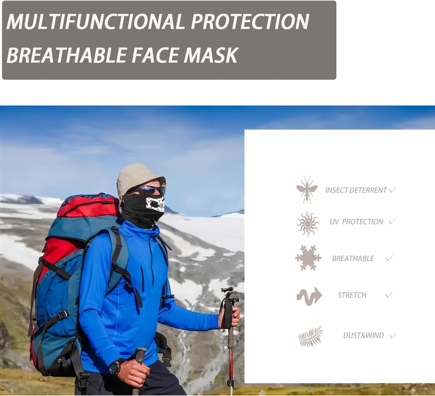 4Pcs Skull Mask Gaiter Mask Headwear Bandana Halloween Mask Balaclava Breathable Face Masks Neck Gaiter Scarf for Motocycle image number 2