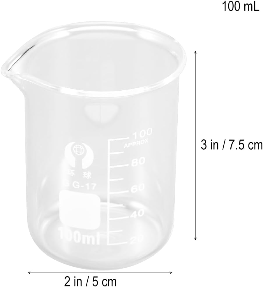 TEHAUX 2Pcs Glass Beaker, 100Ml Graduated Borosilicate Measuring Cup Chemistry Beaker with Spout Small Cup Equipment for Lab Glassware Scale Liquid Measurement image number 5