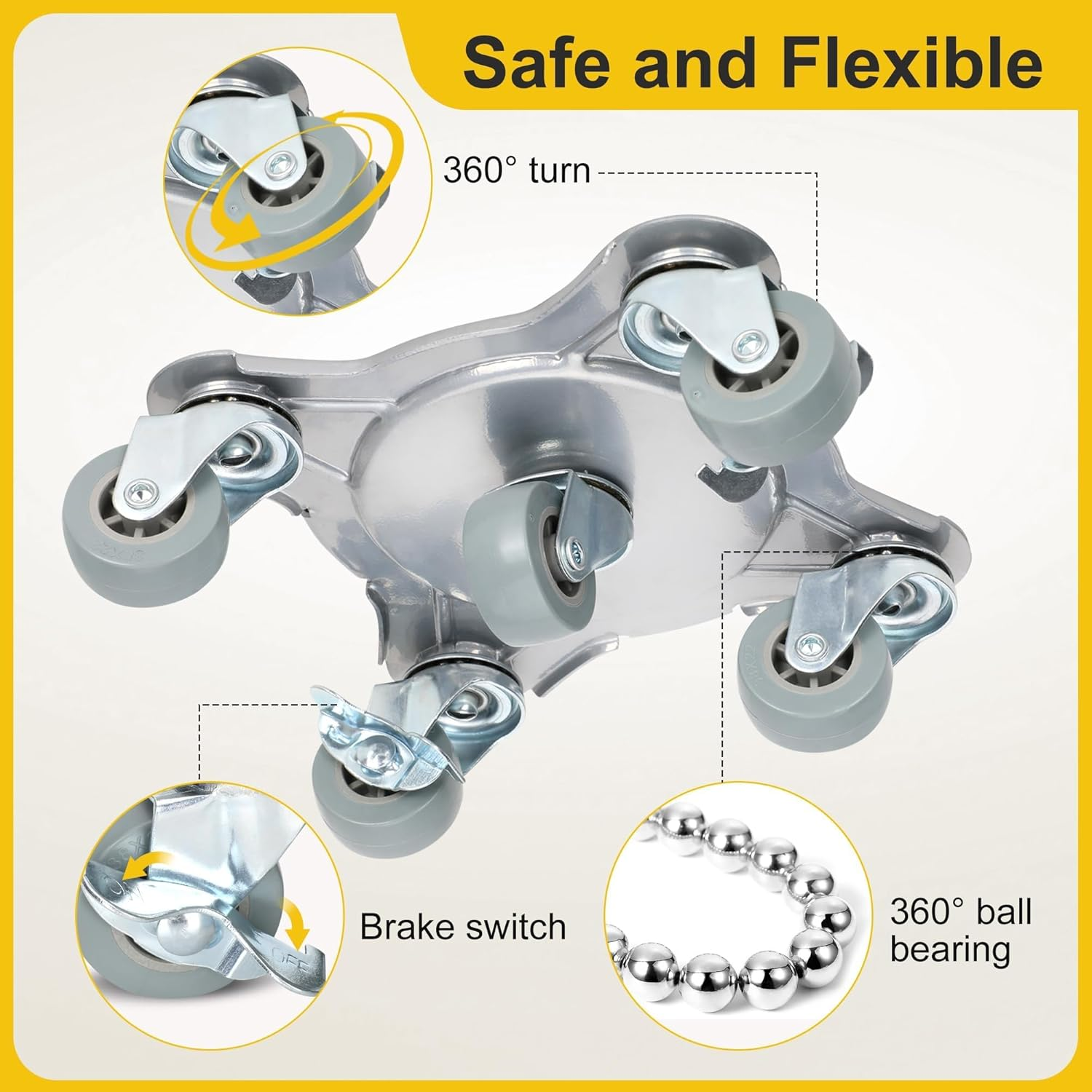 Biubiu Furniture Mover Dolly with 5 Wheels, 4 Pack Moving Dolly, 1600KG Load Capacity with 360&deg; Rotation Wheels, Furniture Lifter Set for Moving Heavy Furniture Refrigerator Sofa Cabinet image number 6