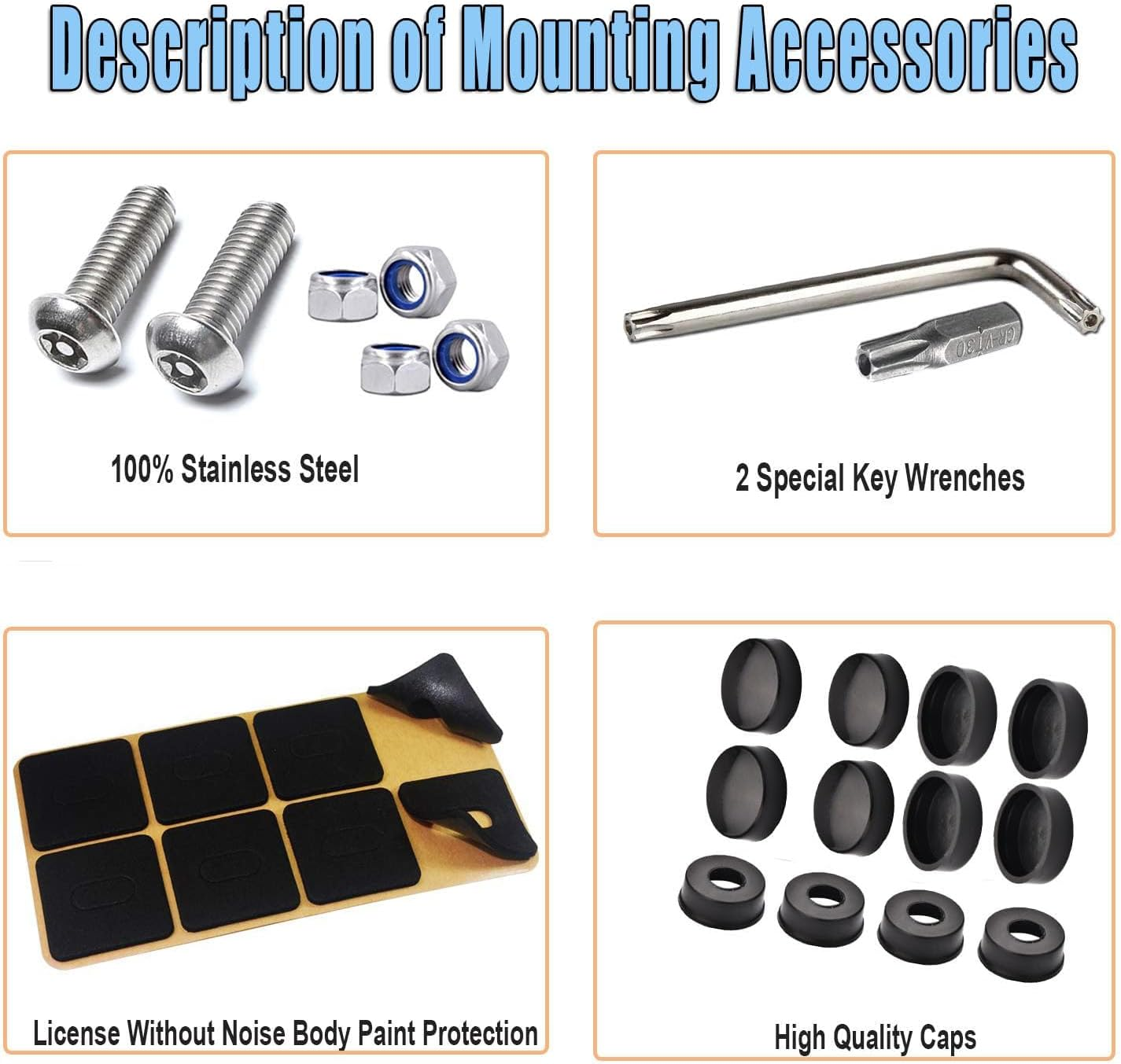 Anti Theft License Plate Screws, Stainless Steel Bolt Fasteners Kits for Car Tag Frame Holder, Tamper Resistant Mounting Hardware, Security Fastener Hardware and Black Caps (Black) image number 3