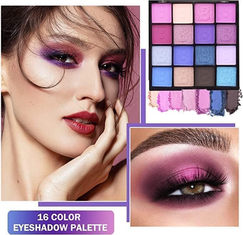 1 Box 16 Color Eyeshadow Makeup Palette Eyeshadow Palette,16 Color Glitter Matte Eye Shadow Pallets,16 Color Eye Makeup Shimmer Highly Pigmented Palette,Purple Blue Eyeshadow Palette Eye Shadow Pallet image number 1