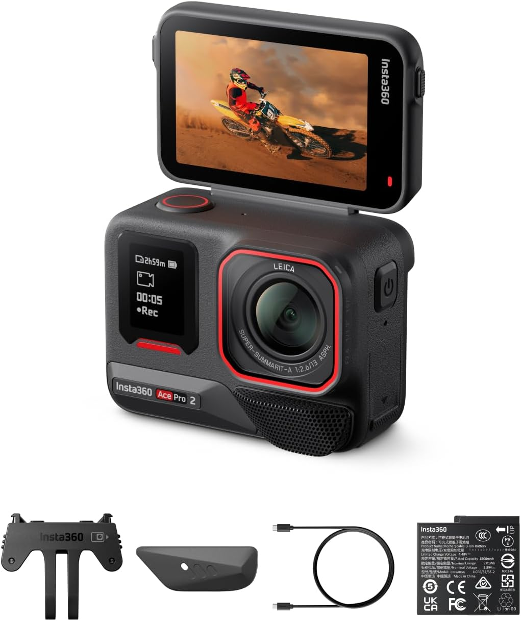 Insta360 Ace Pro 2 Standard Bundle -8K Waterproof Action Camera Co-Engineered with Leica, 1/1.3" Sensor, Dual AI Chip, Leading Low Light, Superior Audio, Flip Screen & AI Editing for Motorcycling - Standard Bundle image number 0