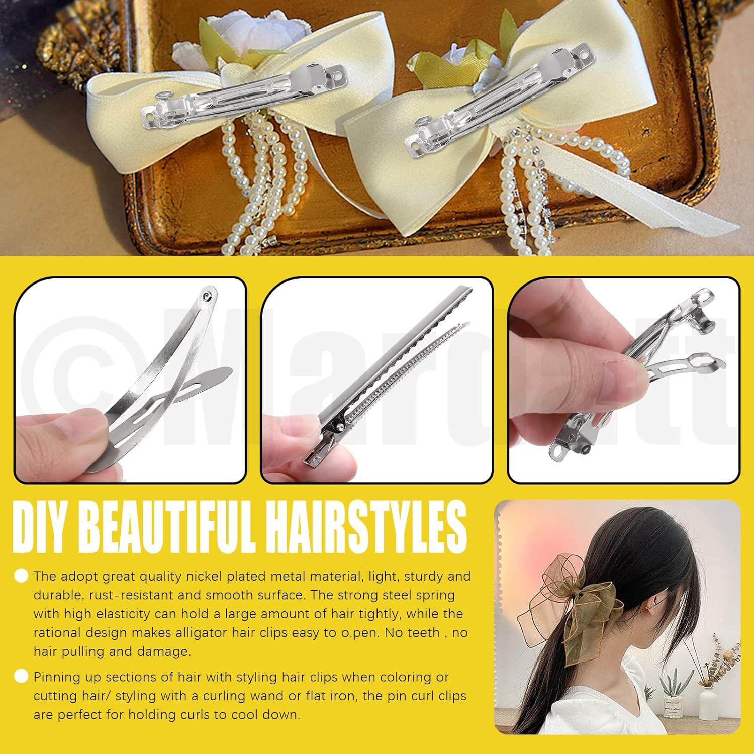 Mardatt 180 Pcs 9 Style Metal Hair Clip Assortment Set Silver Snap Hairpin French Blank Barrettes Single Prong Pin Curl Sectioning Clips Accessories for DIY Hairdressing Making Hair Care image number 6