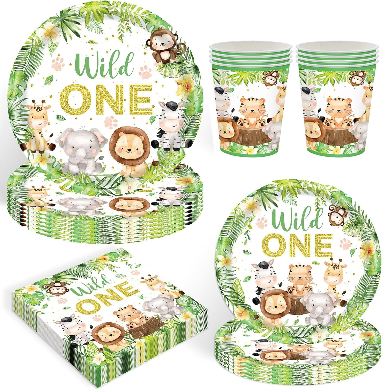 Wild One Birthday Decorations Tableware - Safari Birthday Decorations Including Plates, Cups, Napkins, Animal Jungle Theme Wild One Party Supplies (Serve 25) image number 2