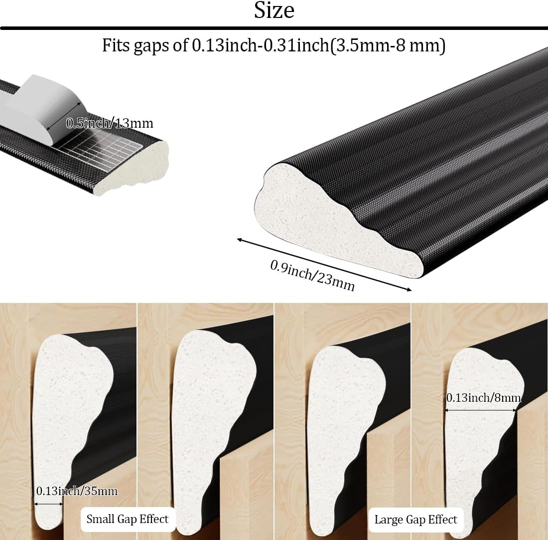16.4 Ft Draft Excluder Strip for Windows and Doors,Wedge Shape Weather Seal Strip,Door Sealing Window Insulation Foam Tape,Black image number 6