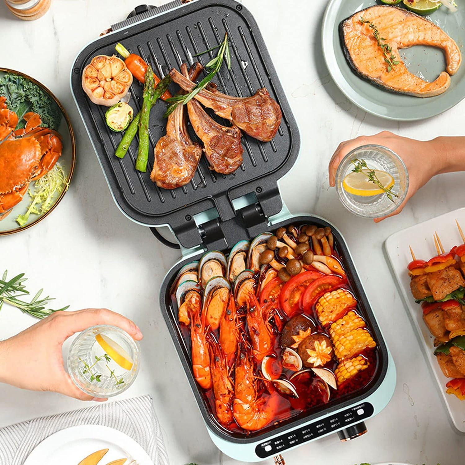 Indoor Grill, 70Mm Depth Electric Griddler 1800W 3L Capacity Adjustable Temperature for Fry Roast for Hot Pot image number 2