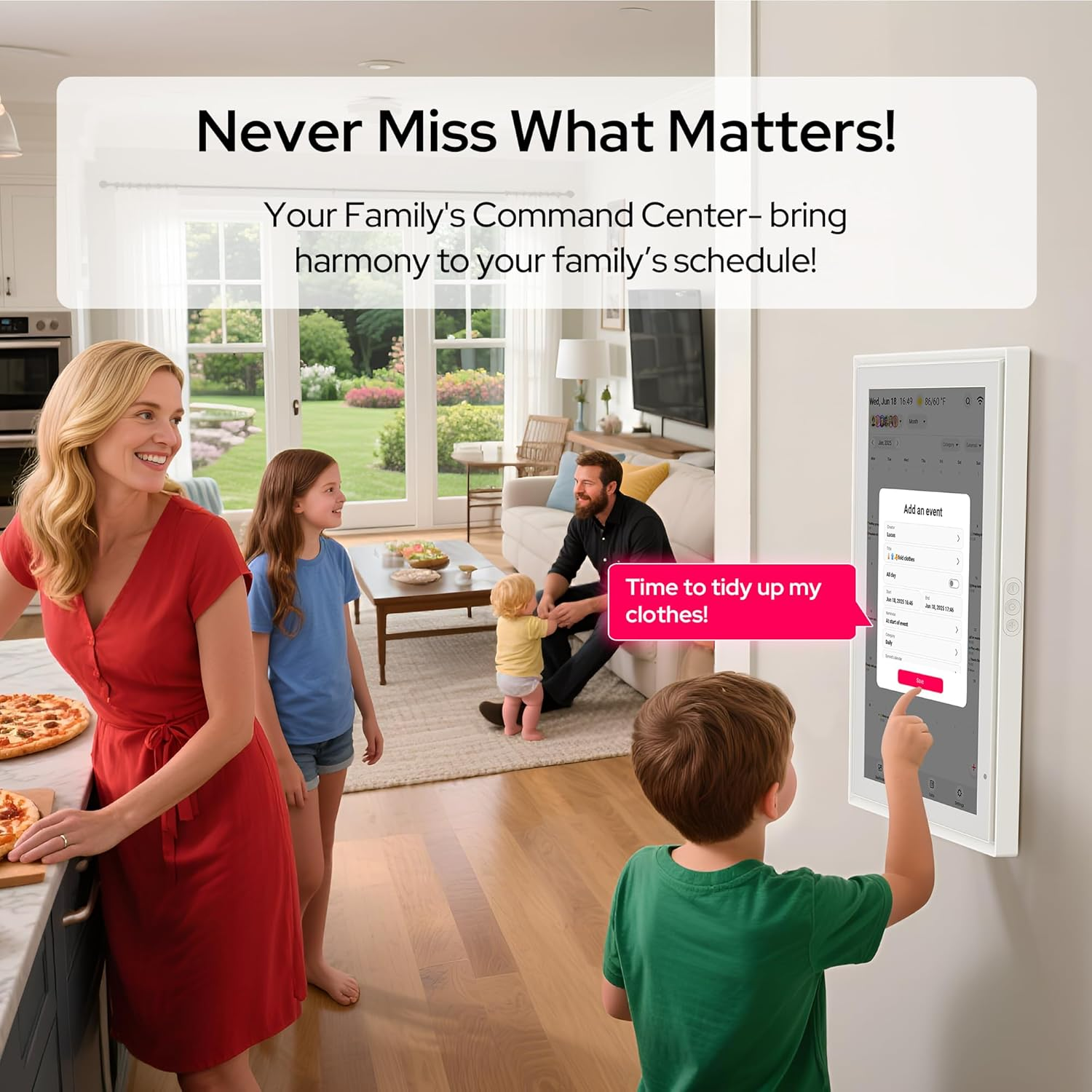 BIGASUO 15.6" Digital Calendar Wall/Desk Touch Screen, Electronic Organizer Planner, Smart Touchscreen Interactive Tablet Display for Monthly, Weekly & Daily Agenda, Family Schedules, to Do List image number 6