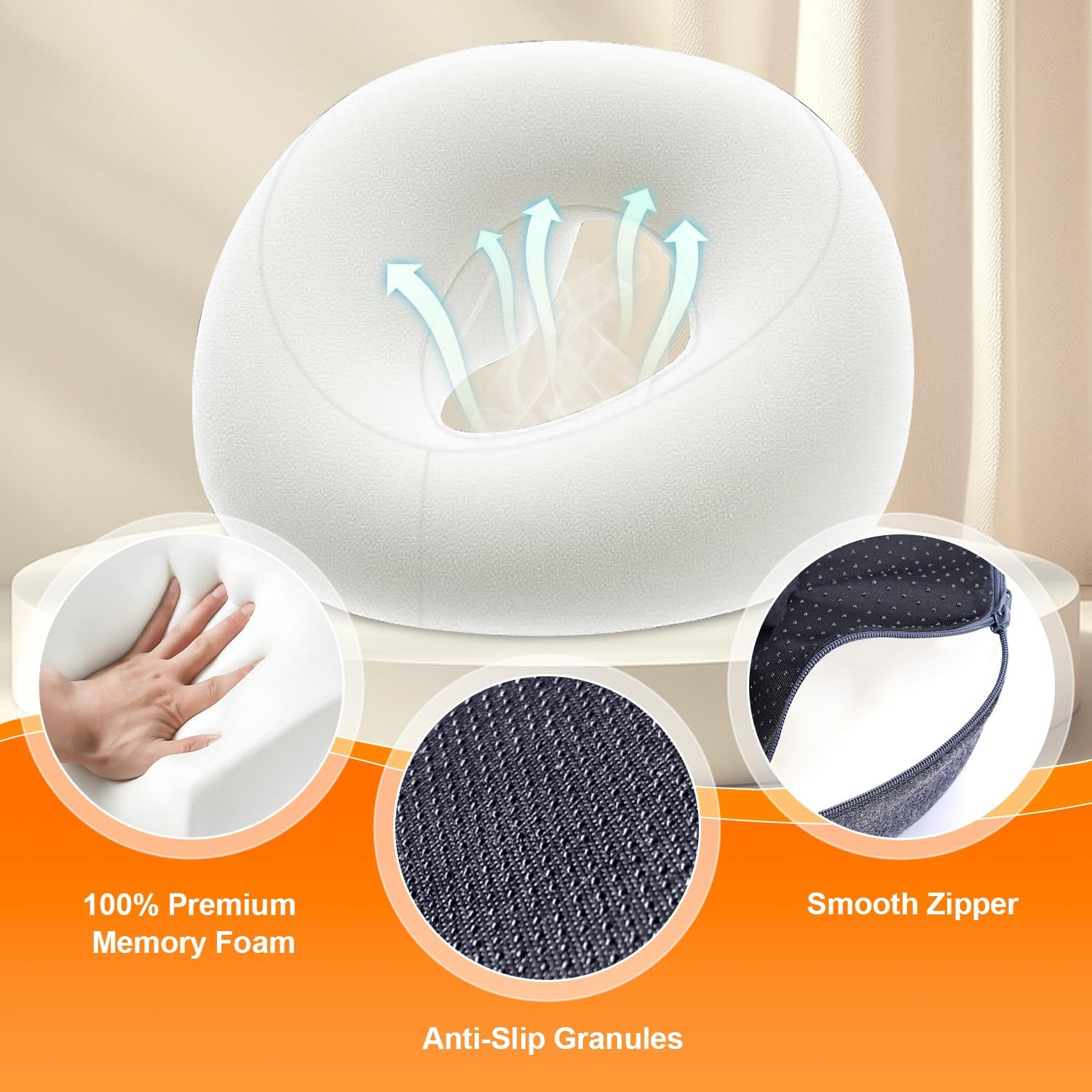 Zonngoo Massage Memory Foam Face Pillow - Soft O-Shaped Spa Massage Cushion with Zipper, Face Cradle Covers Soft Comfort Headrest Covers for Massage Bed, Machine Washable Knit Fabric image number 5