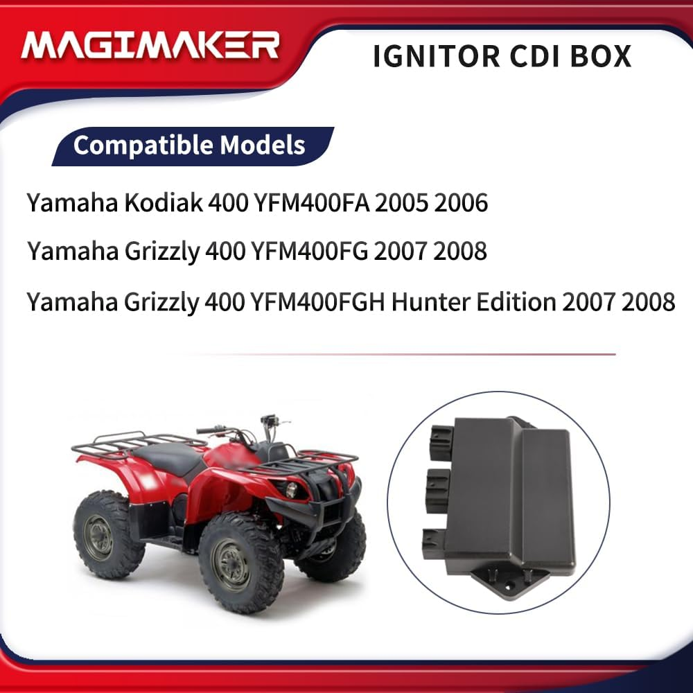 Magimaker Ignitor CDI Box, CDI Module Compatible with Yamaha Kodiak 400 YFMFA 2005 2006, Grizzly 400 YFM4FG 2007 2008 Replace 160-02088 1P1-85540-00-00 image number 3