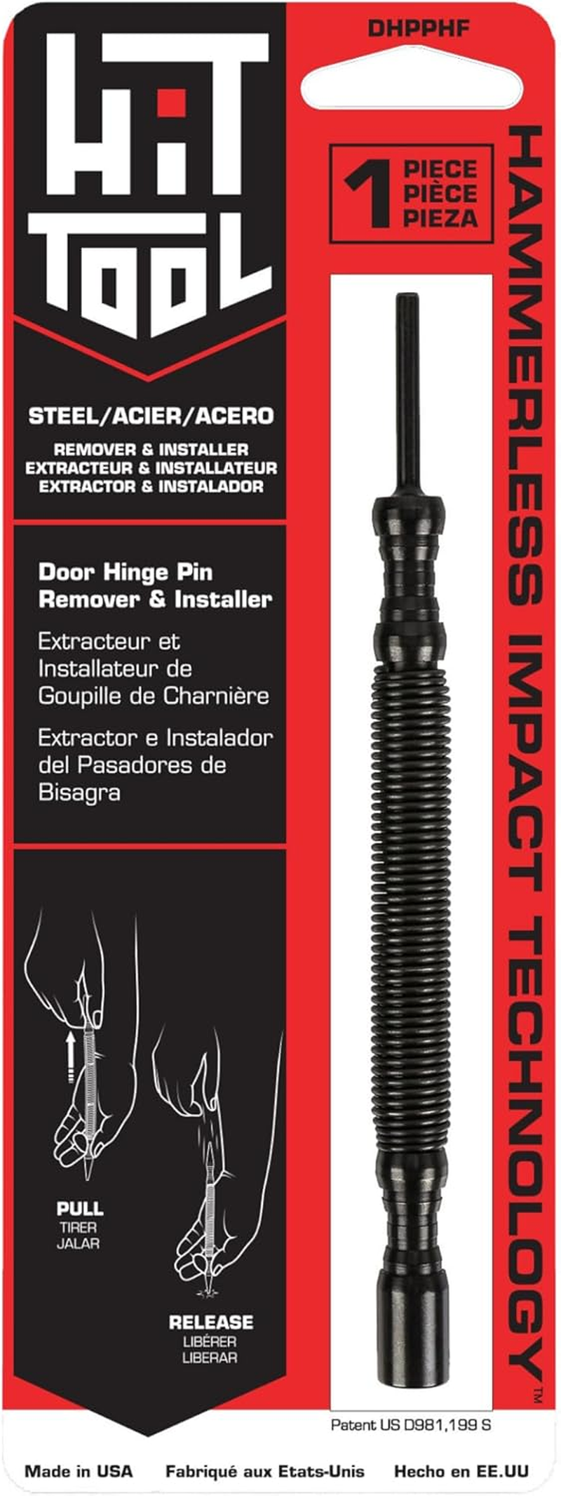 HIT Tool Door Hinge Pin Removal Tool &ndash; Spring Driven Door Hinge Pin Remover and Steel Faced Hammer Punch Set