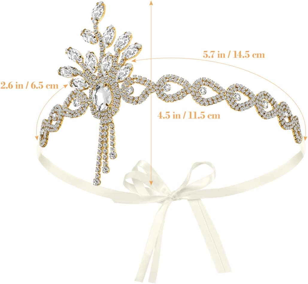 Minkissy 1920S Flapper Accessories Bridal Crystal Headband Headpiece for Party Accessories (Golden) image number 1