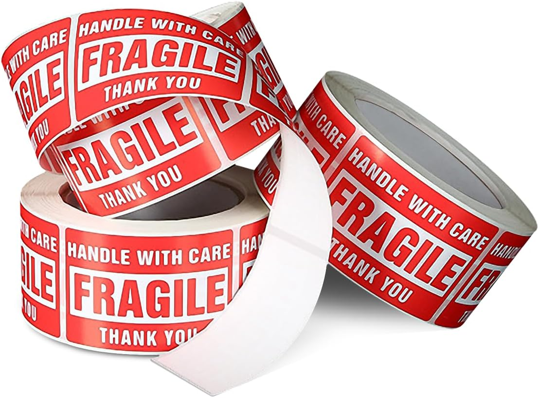 Miss Rui Fragile Sticker Handle with Care Fragile Thank You, Red Warning Shipping Label Stickers Packing Labels Permanent Adhesive (500 per Roll) image number 4