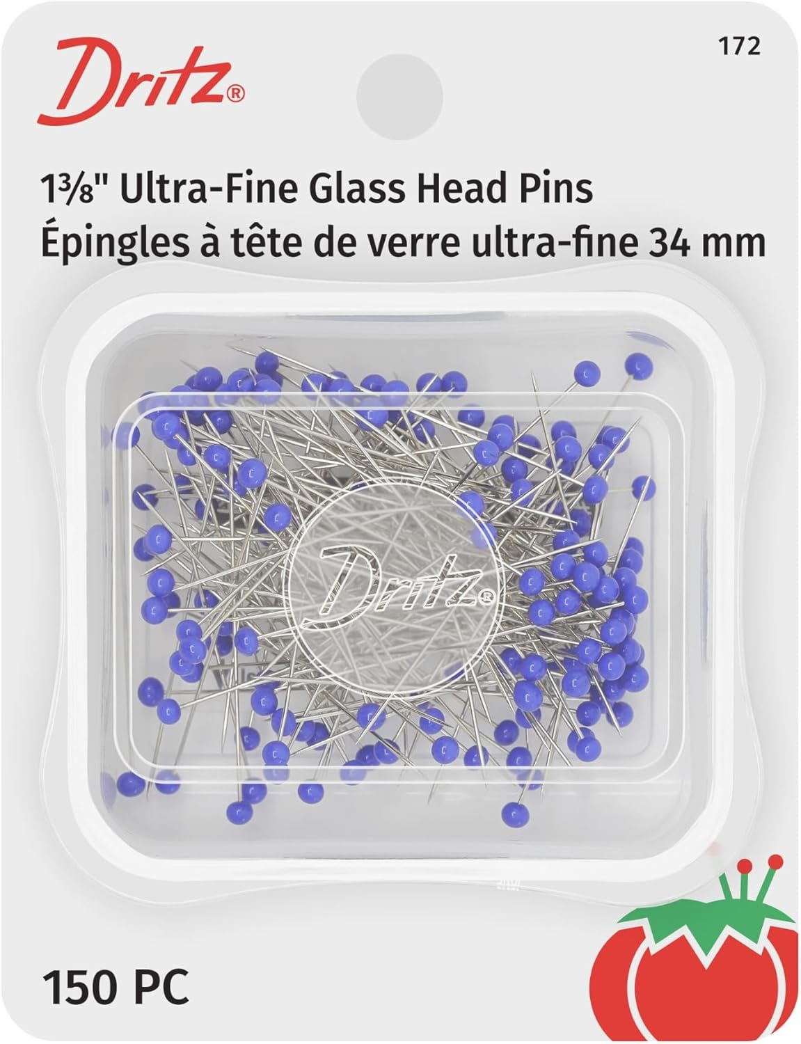 Dritz 172 Glass Head Pins, Ultra Fine, 1-3/8-Inch (150-Count), Blue image number 1