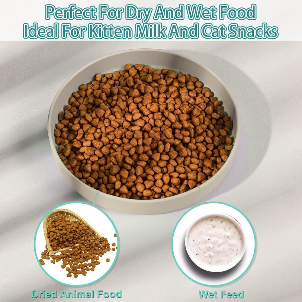 GIGIIS Cat Bowl Flat Silica Gel Pack of 2 Cat Bowls 18 X 16 Cm Feeding Bowl Dog Cat Bowl Flat Oval Cat Bowl for Dry Food and Wet Food - Pink + Grey White image number 2