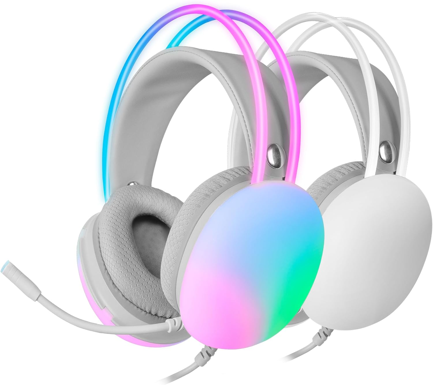 MARSGAMING Mars Gaming Mh-Glow White, 360&deg; Full Chroma RGB Flow Headphones, Microphone Noise Cancellation, Ultralight Design, Memporary Foam Ear Pads, Universal Compatibility