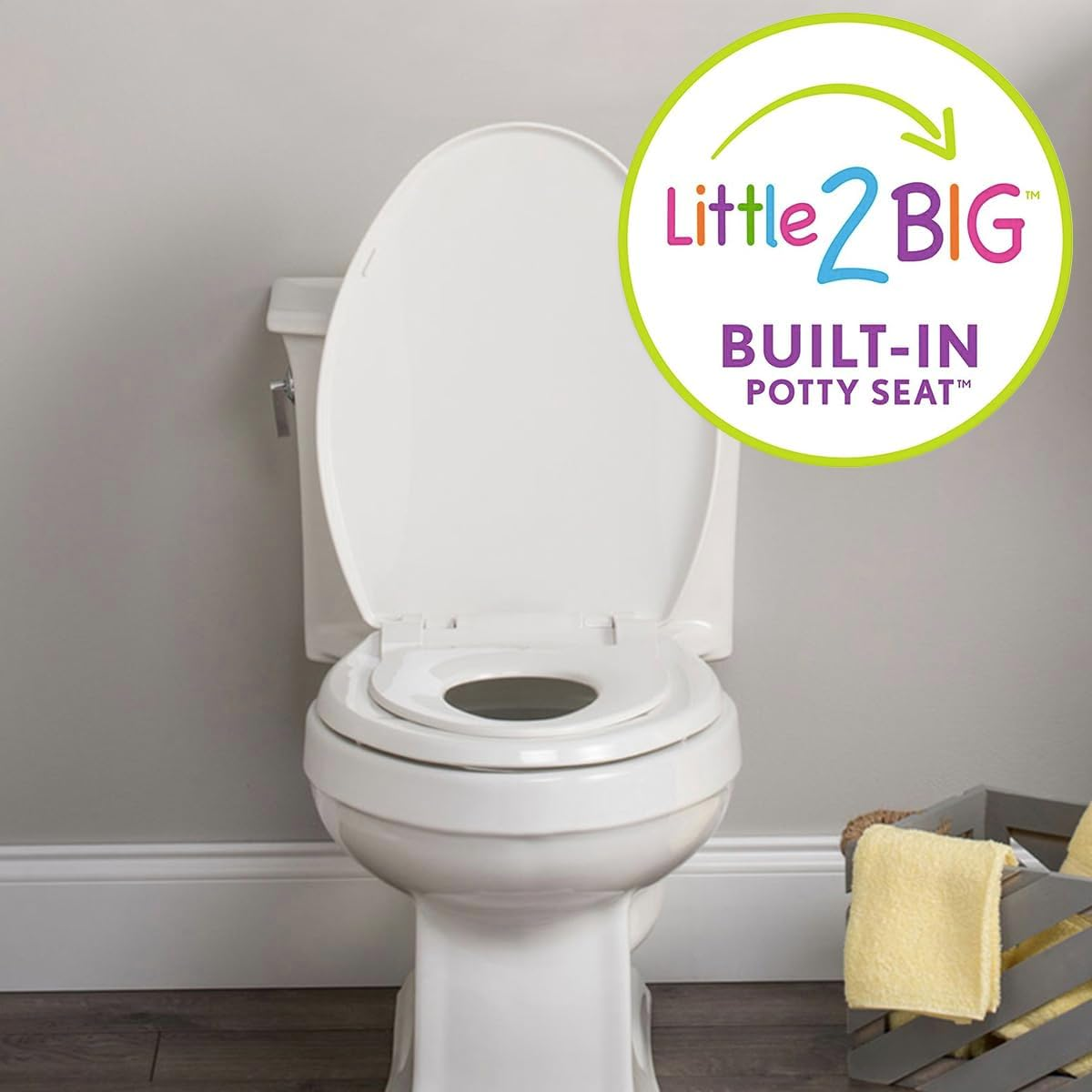 Little2Big 1881SLOW 000 Toilet Seat with Built-In Potty Training Seat, Slow-Close, and Will Never Loosen, Elongated, White image number 4