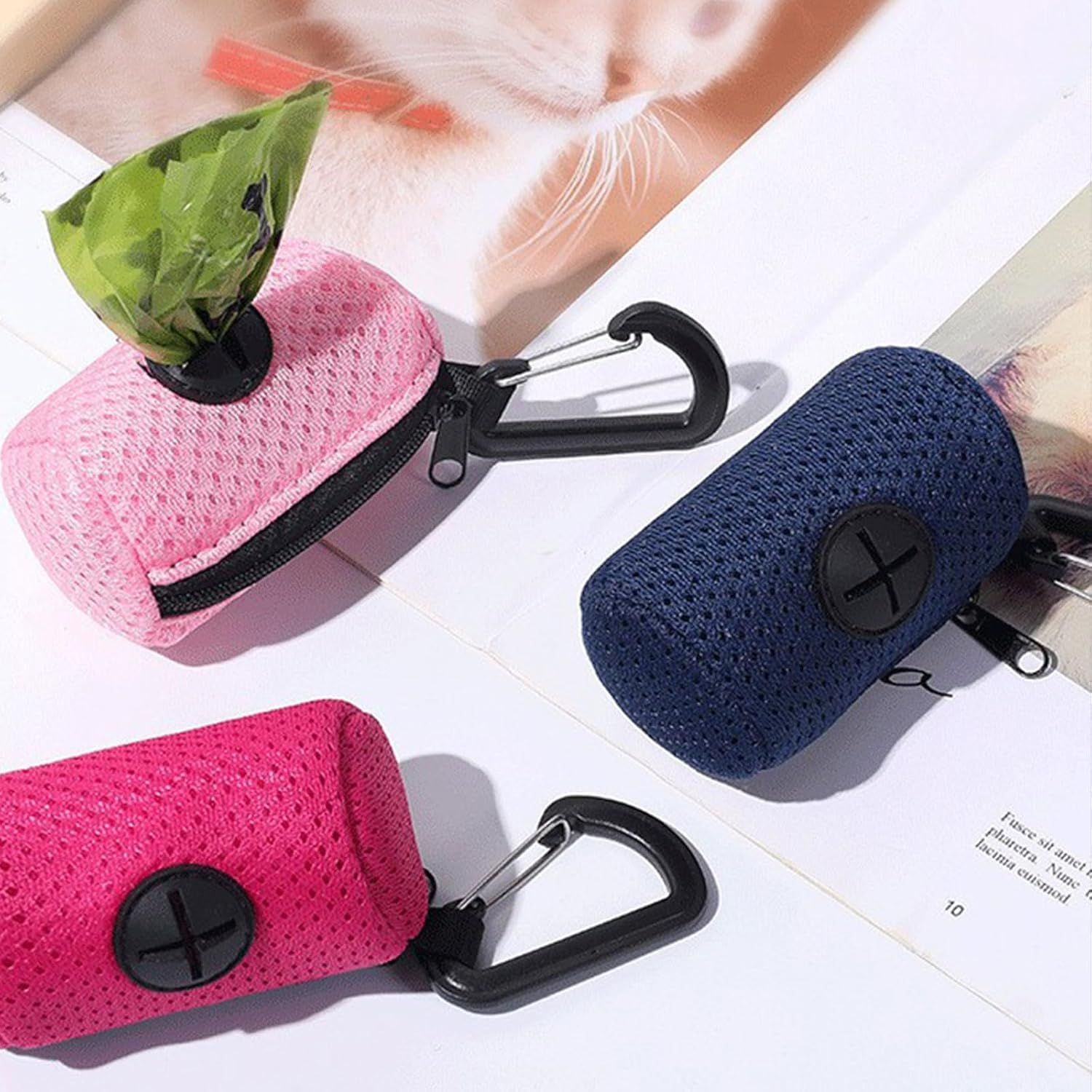 Xolixorium Dog Poop Bags Dispenser, Large Capacity with Mesh Fabric Attachment, Hangable Pet Supplies, Dog Waste Bag Holder with Zipper, Portable Dog Bag Dispenser image number 5