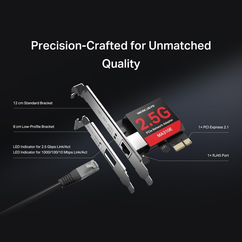 Mercusys 2.5 Gigabit Pcle Network Adapter, Versatile Compatibility, Wake-On-Lan, Energy-Efficient Ethernet, Lag-Free Gaming, 4K Streaming, Supports Windows, Windows Servers, and Linux (MA310E) image number 2