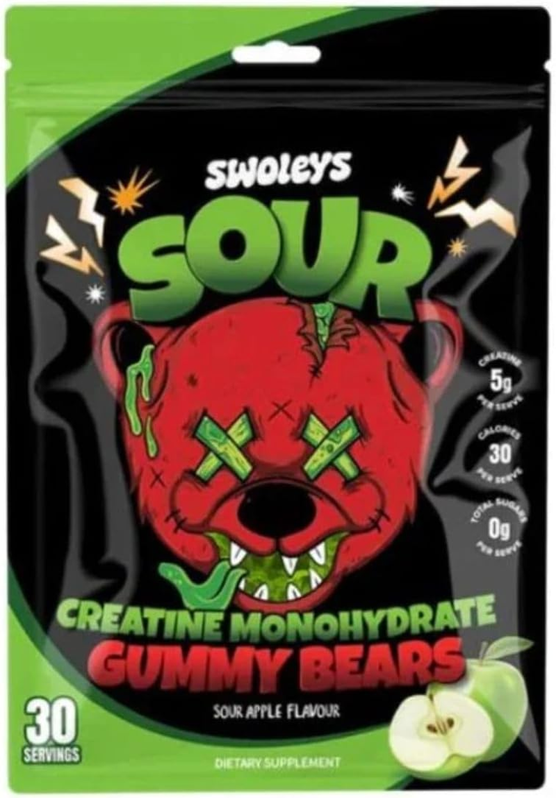 Sour Creatine Gummy Bear 30 Serve, Sour Green Apple