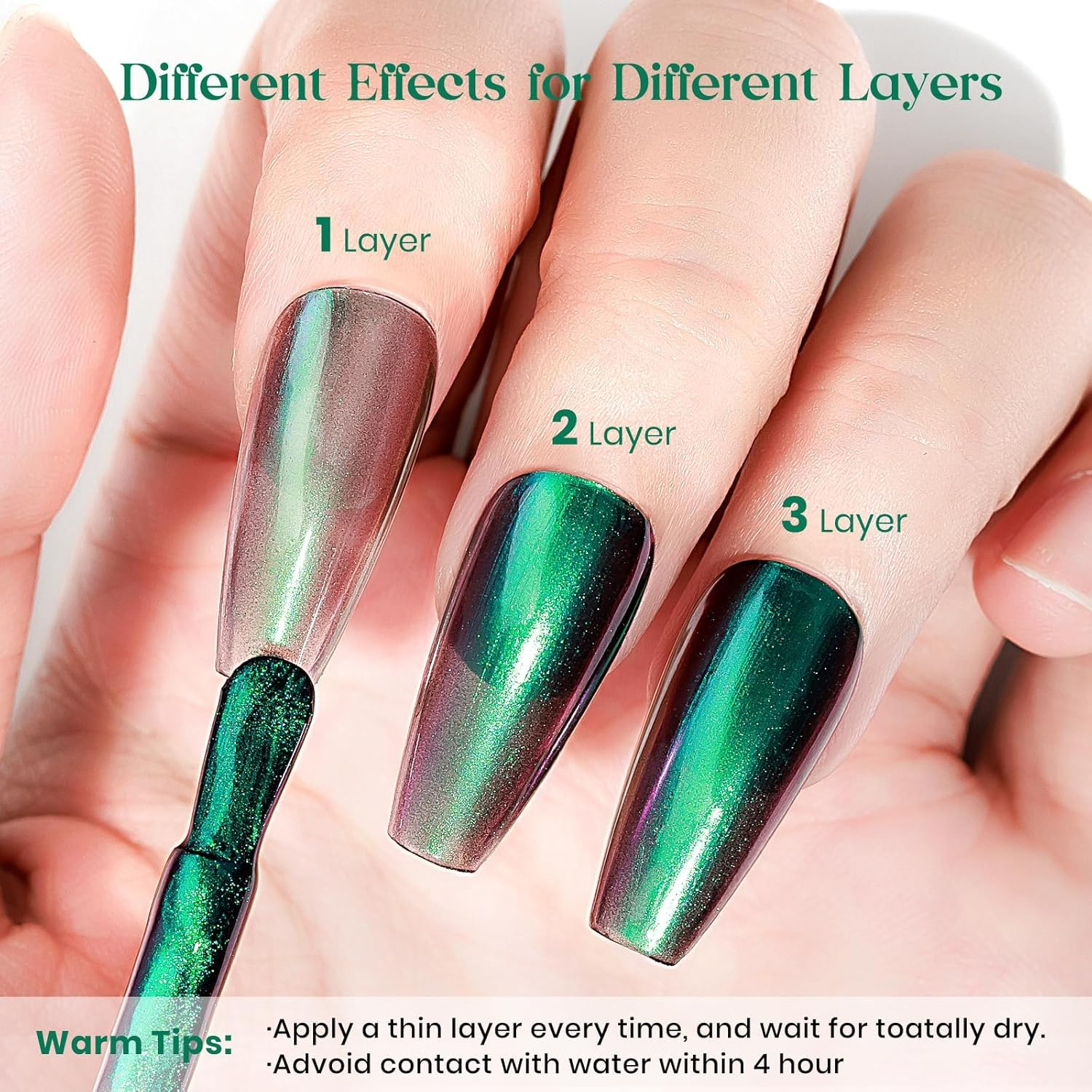 MIZHSE Chameleon Nail Polish, Green Nail Polish Air Dry Fast, 15Ml/0.5 Fl Oz High Glossy Shiny Nail Pigment Holographic Nail Polish Nail Art Salon Manicure Home image number 1