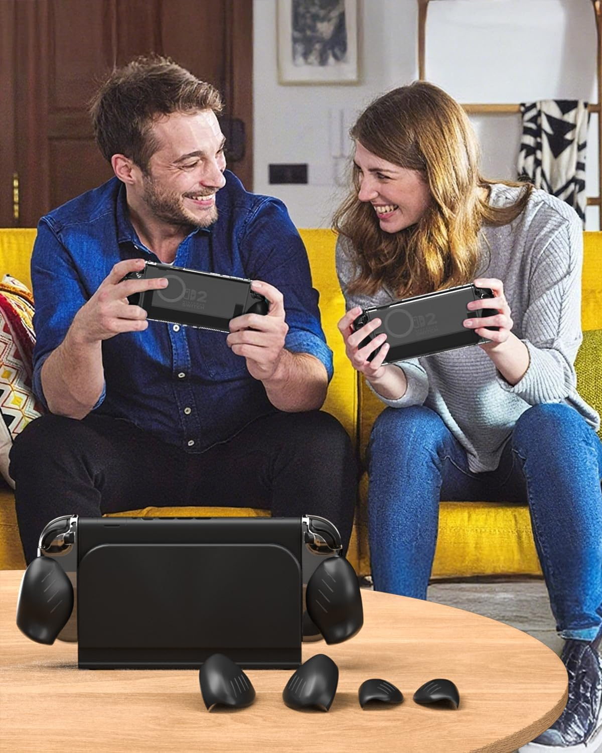 ALAFLY Clear Case with Ergonomic Joycon 2 Grip(3 Pairs) for Nintendo Switch 2, Durable&Strong PC Protective Cover, Comfort Replaceable Grips [To Fit All Hands Sizes] for Joy-Con Controller