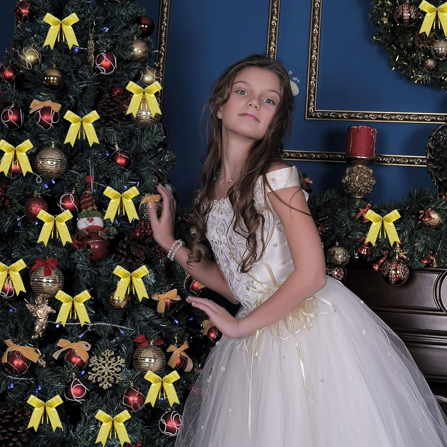 Sumind 48 Pieces Christmas Bow Ribbon Bow for Christmas Tree, Christmas Wreath, Gift Decoration, 4.25 X 3.75 Inch image number 2