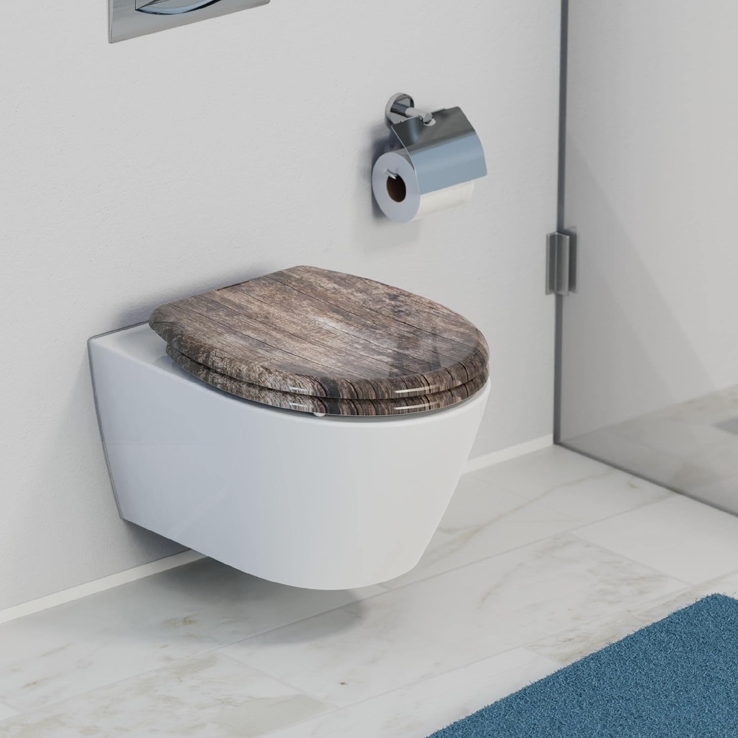 SCH&Uuml;TTE Duroplast Old Wood 82368 Toilet Seat with Soft-Close Mechanism and Quick Release for Easy Cleaning Maximum Load of Toilet Seat 150 Kg Wood Effect Motif - Carribean image number 5