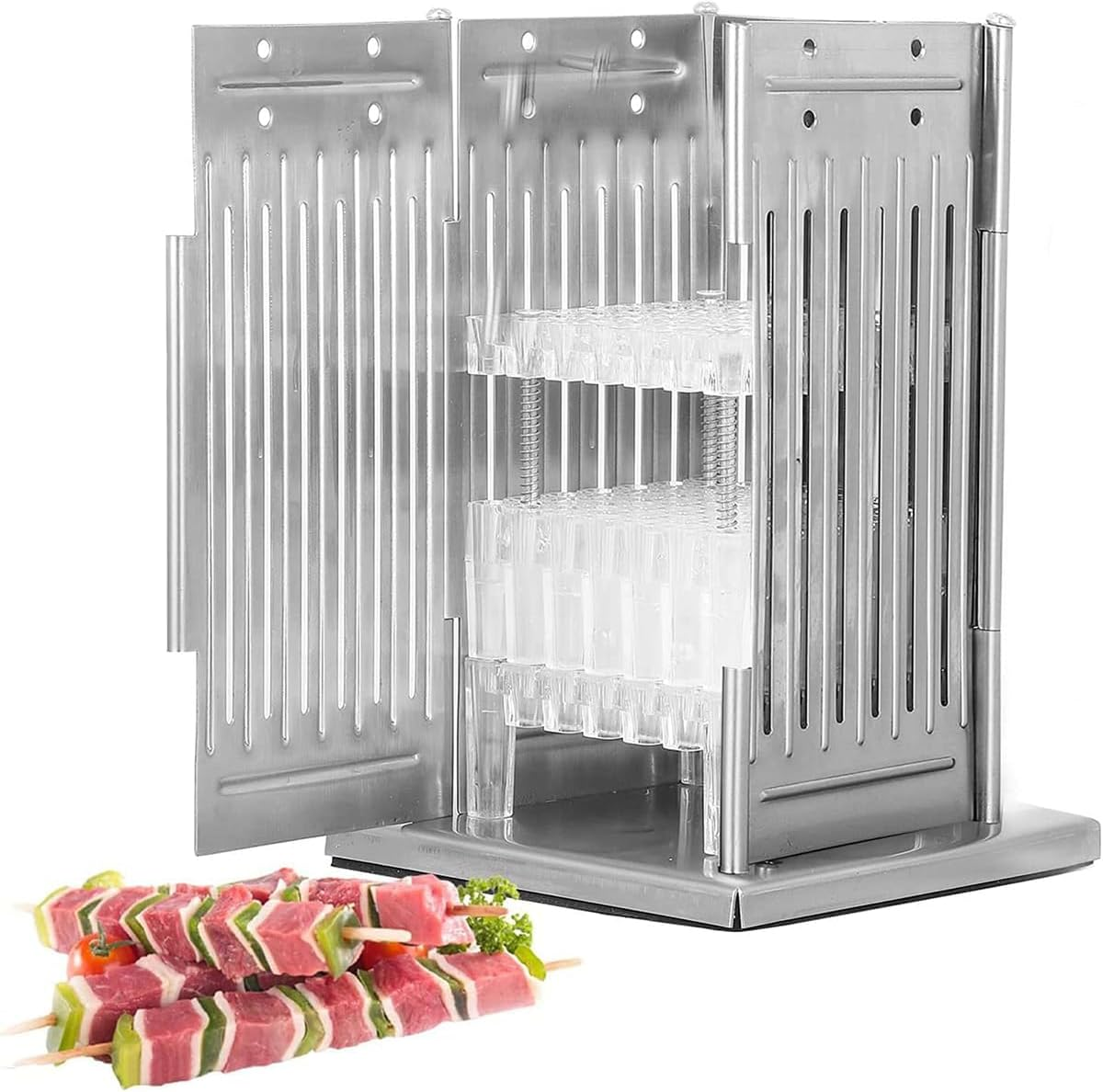 Stainless Steel Meat Skewer Machine, 49 Holes Kabob Maker Box BBQ Tool, with 100 Bamboo Sticks, Adjustable Height, Beef Mutton Meat Grill Machine, for Kitchen, Barbecue Shop, Picnic image number 2