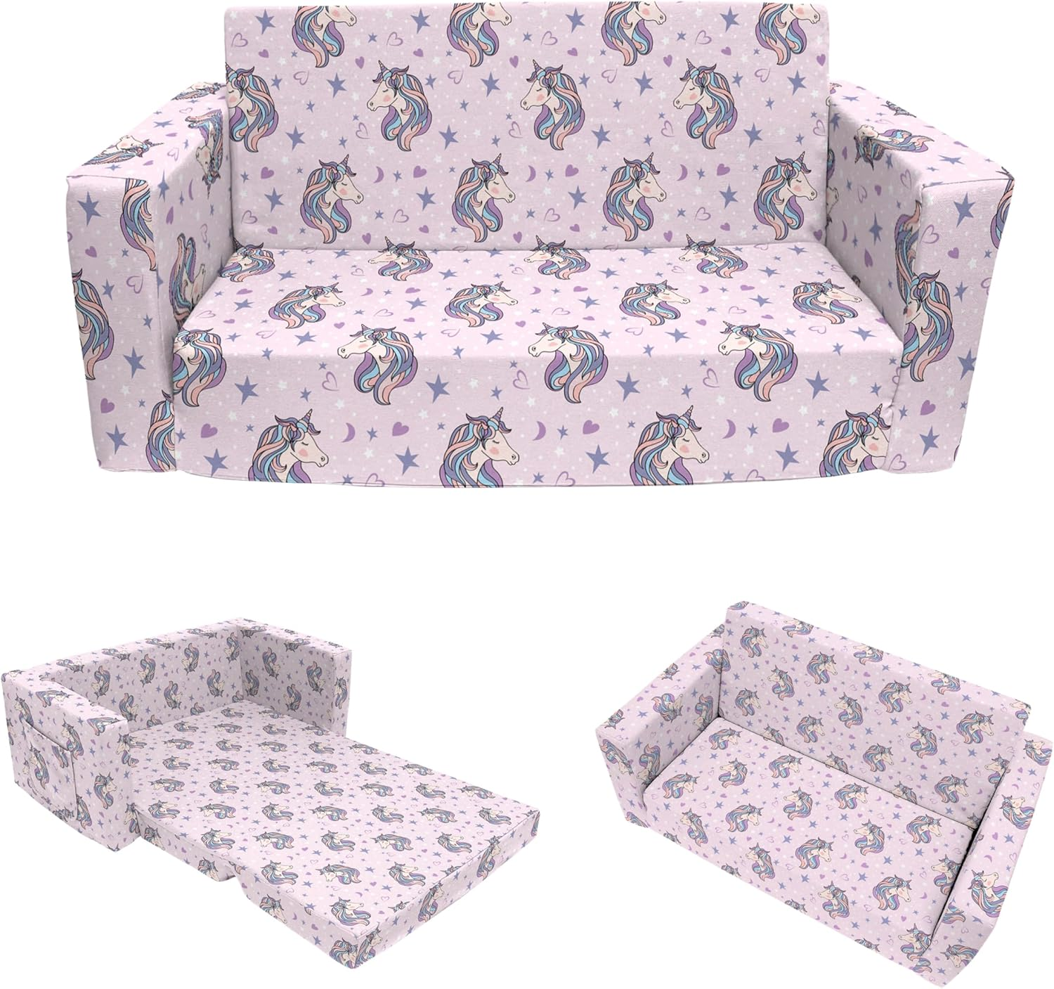 Fond + Found Kids Sofa Couch, 2 in 1 Children'S Convertible Sofa, Extra Soft Flip Open Chairs & Sleeper, Cute Unicorn Print Toddler Chairs Kids Couch for Kids Girls Boys (Pink, Extra Large) image number 5