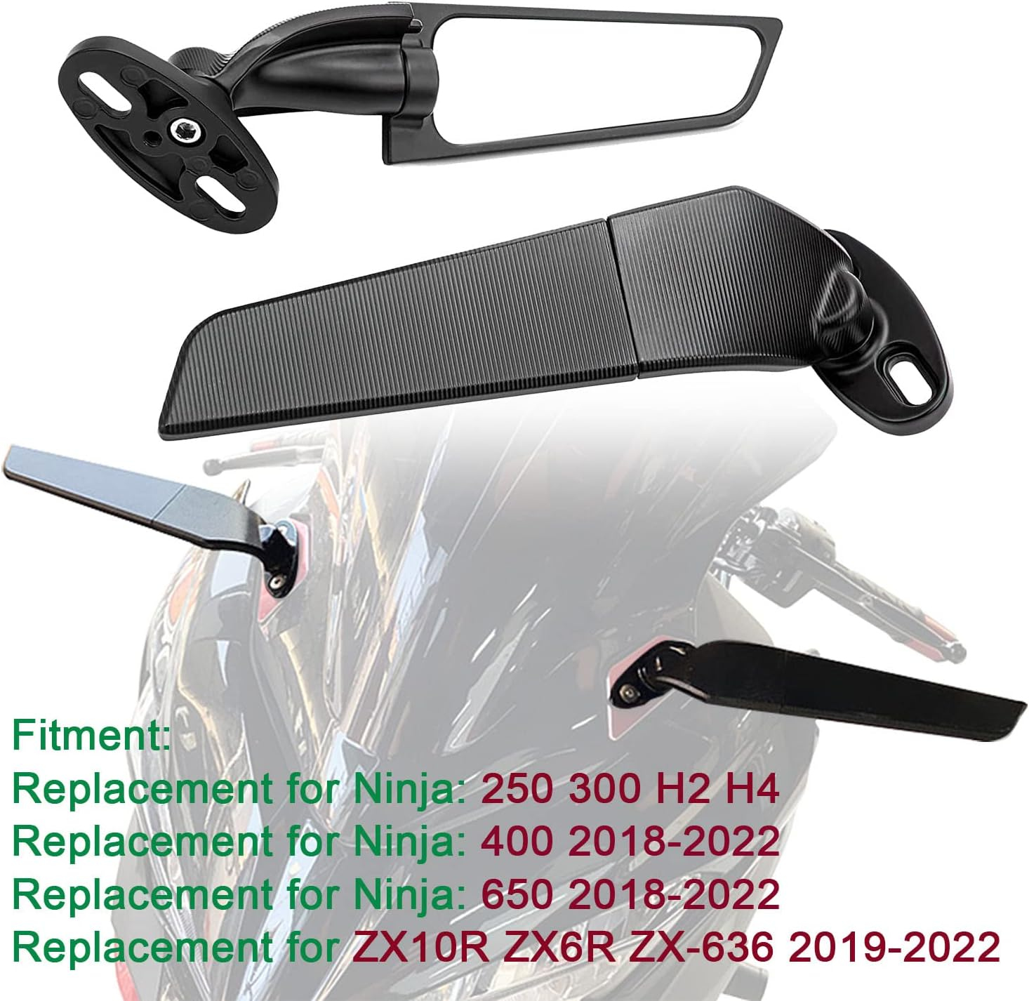 Modified Motorcycle Rearview Mirror,1 Pair Adjustable Rotating Side Mirrors,Wide Viewing Angle Wing Rearview Mirrors for Ninja 300 400 650 ZX6R CBR1000RR image number 6