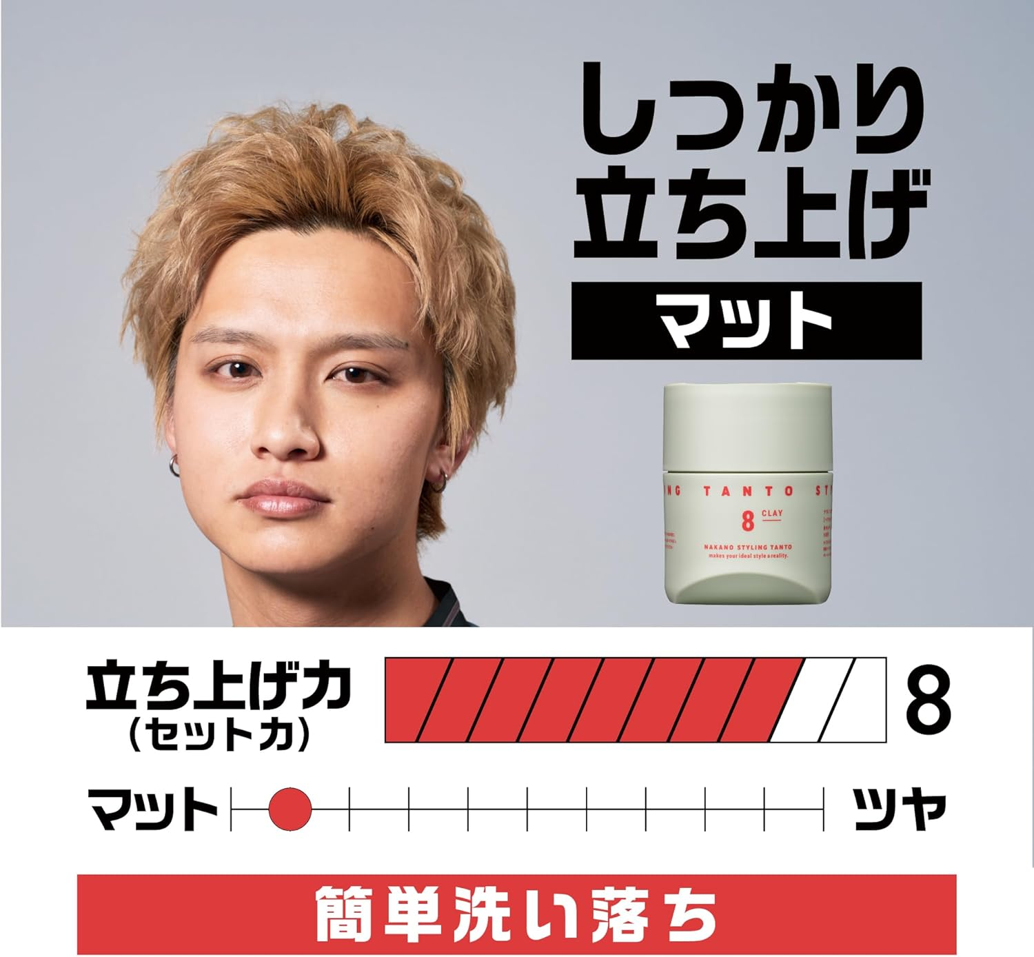 TANTO Clay 8 Men'S Clay Styling Clay, Matte Texture, Clay Wax for Freedom of Movement and Volume, Regardless of Thin, Straight or Soft Hair, Nakano Pharmaceutical Citrus Floral 3.2 Oz (90 G) image number 1