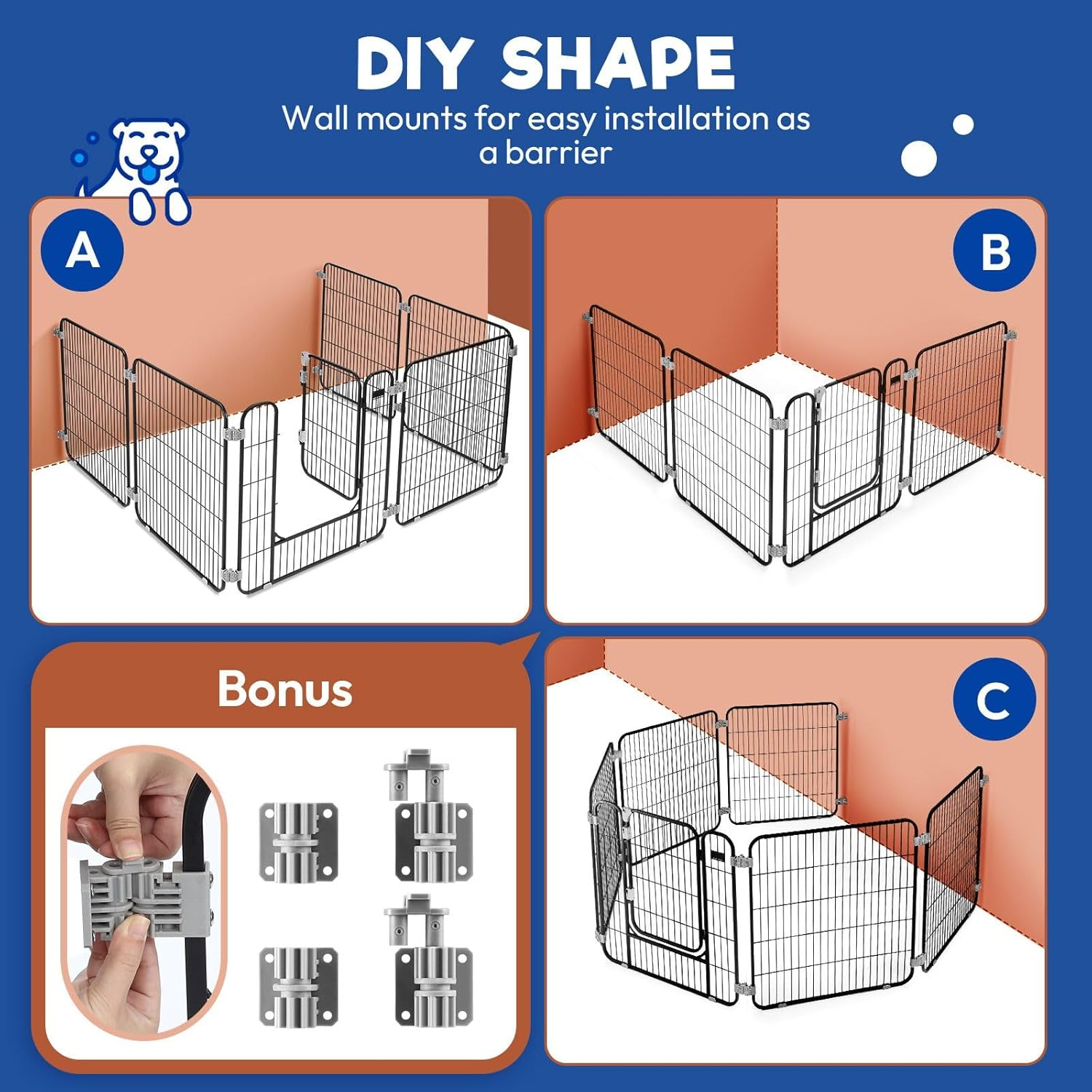 Pet Scene 32" Large Dog Kennel Cage 6 Panels, Pet Playpen DIY Pet Fence Puppy Pen Rabbit Playpen Crate Ferret Guinea Pig Bunny Barrier Gate Outdoor Indoor image number 5
