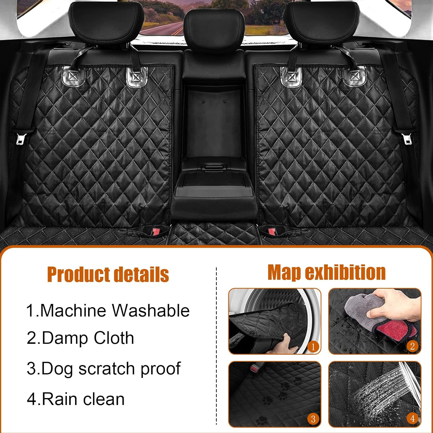 Dog Car Seat Cover for Pets 100% Waterproof Scratch Proof Nonslip Dog Hammock for Car with Side Flap 600D Heavy Duty Soft Back Seat Covers for Cars Trucks and Suvs image number 5