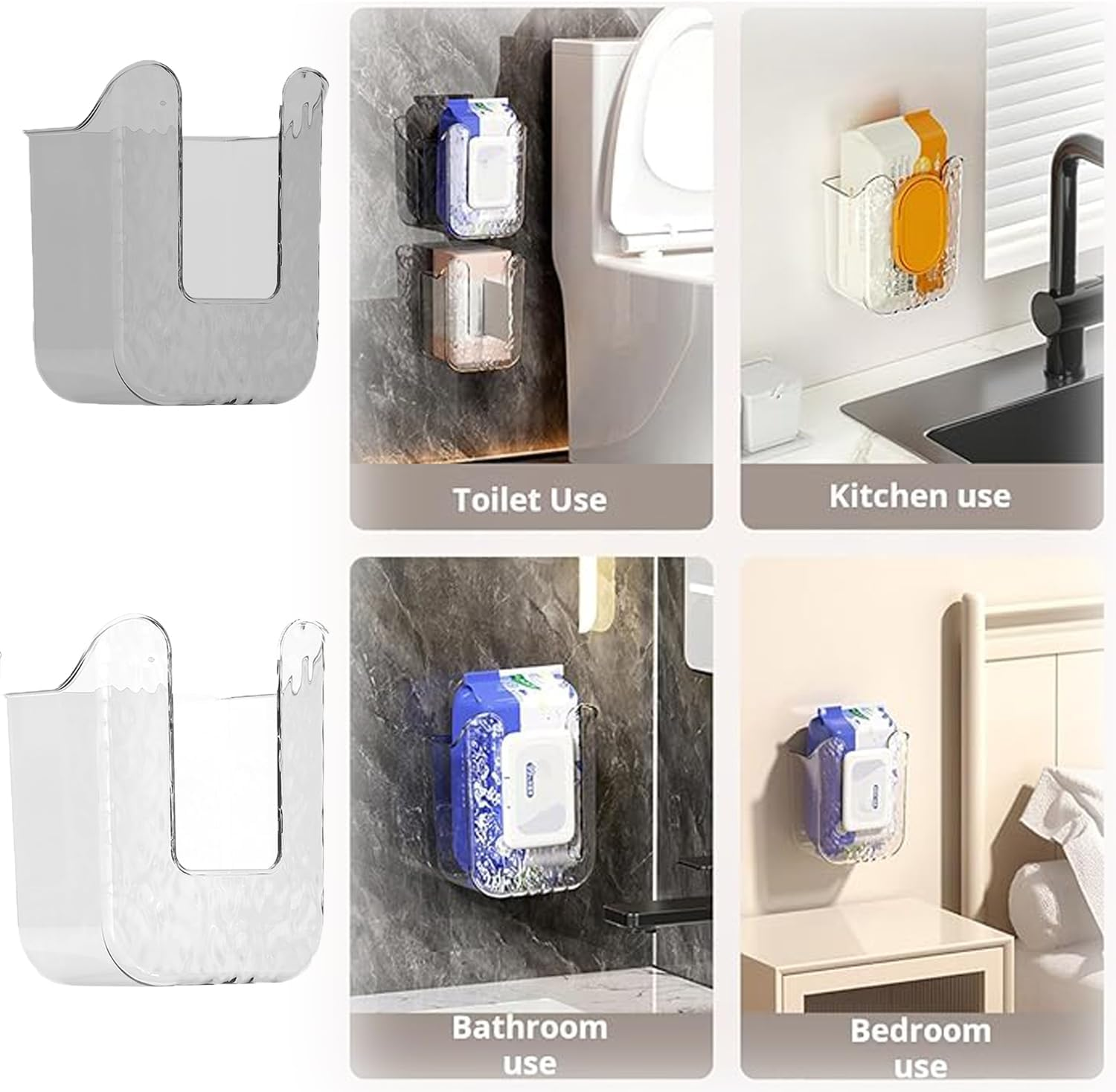 2Wet Wipes Dispenser Box, Kitchen Wipes Storage Box, No Punching Wipe Holder, Wall Mounted Tissue Box Holder, Refillable Wipes Container Box for Kitchen Bedroom Bathroom (Transparent) image number 5