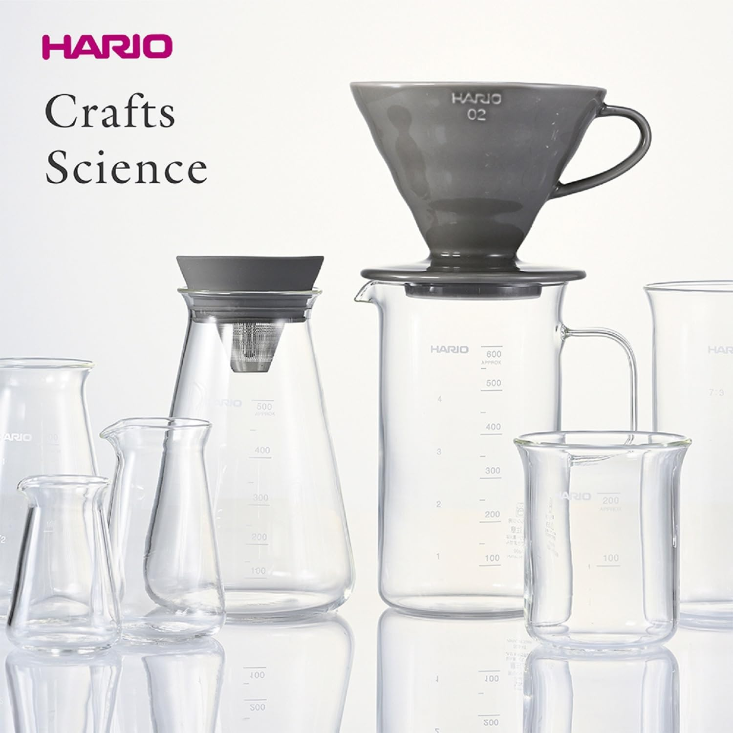HARIO BVD-3012-GR Crafts Science Beaker Server & Dripper Set, Practical Capacity: 20.3 Fl Oz (600 Ml), for 1 to 4 Cups, Made in Japan, Gray image number 1