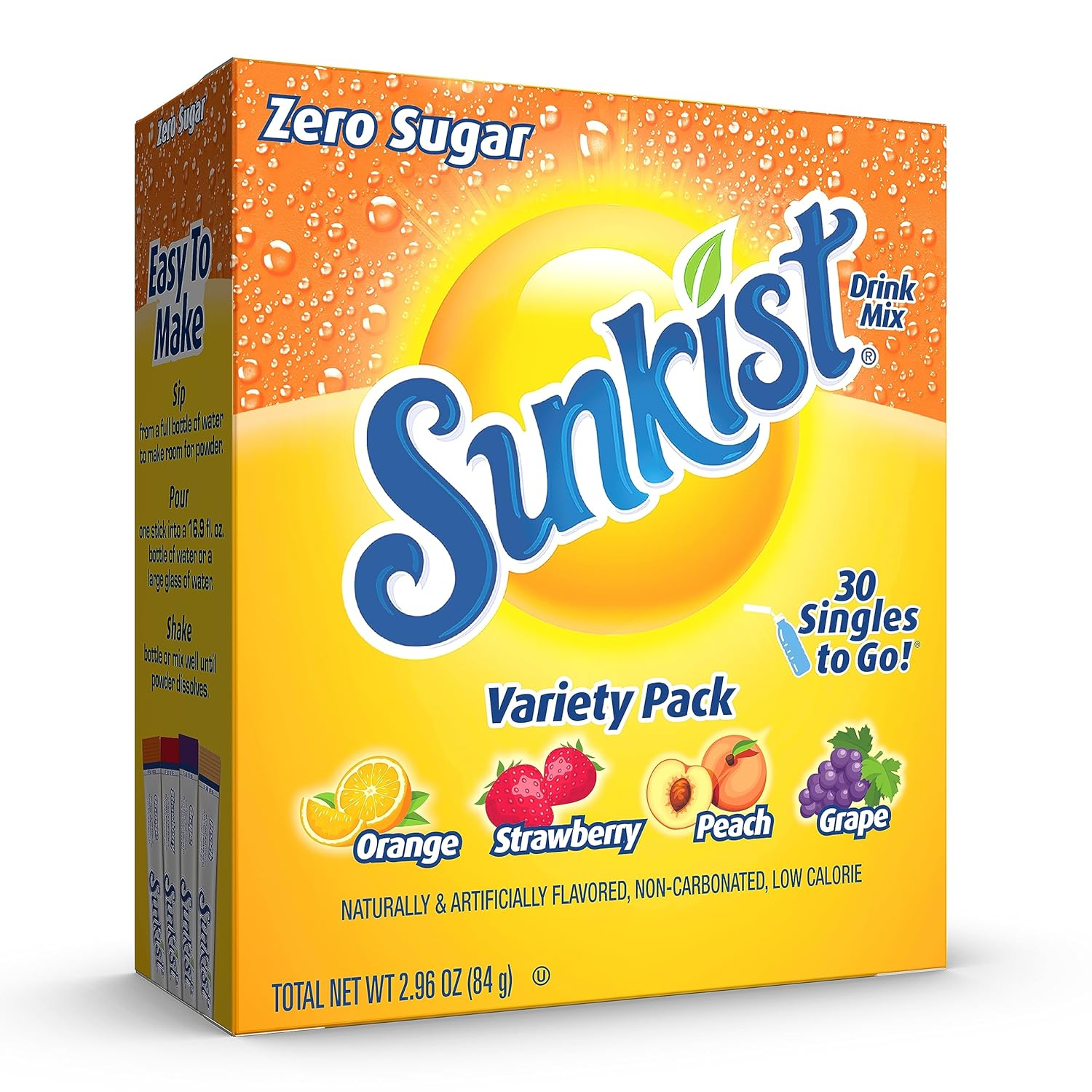 Sunkist Soda Variety Pack, Singles to Go Orange, Strawberry, Grape and Peach (30 Total Sticks) image number 2