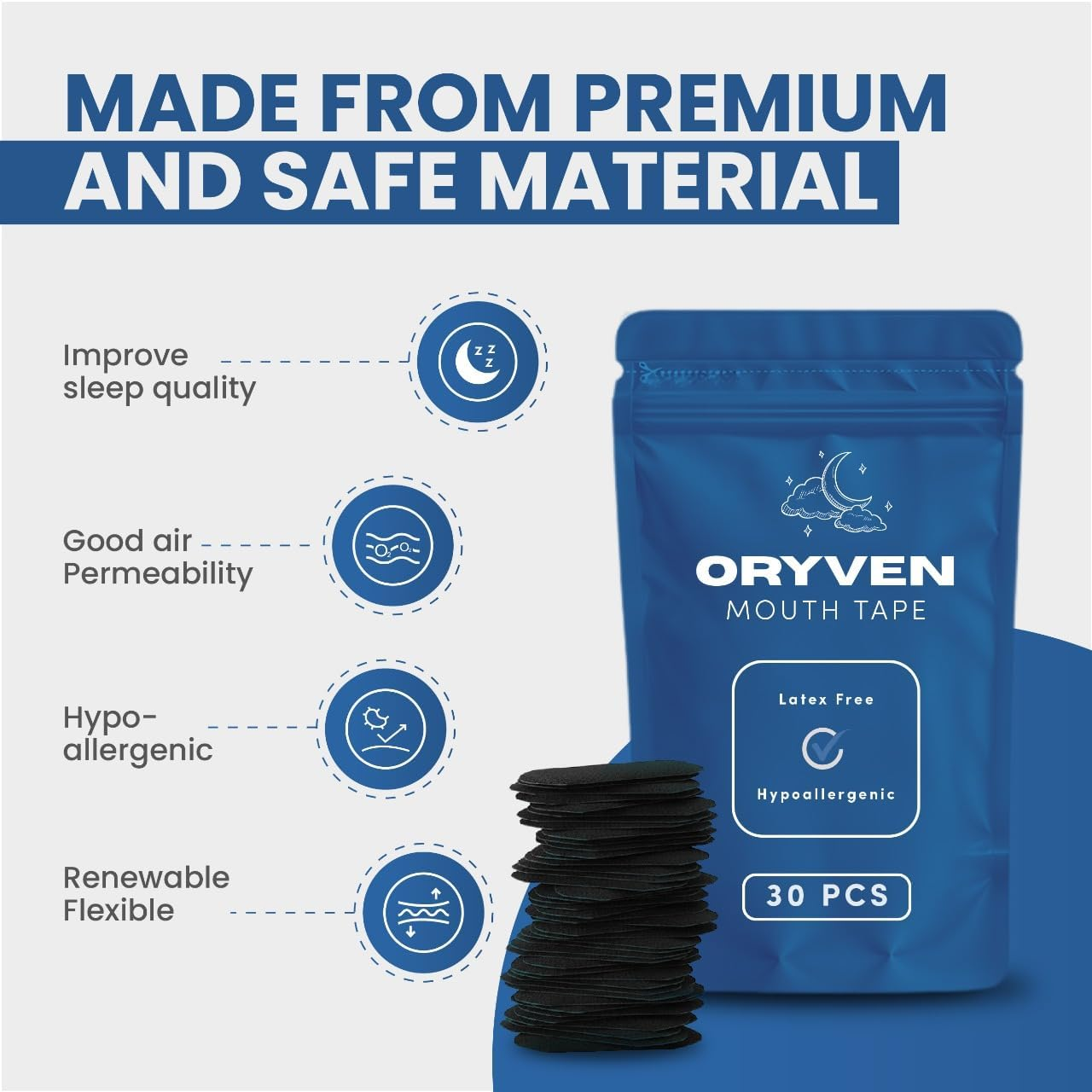 Hypoallergenic Mouth Tape for Sleeping 30 Pack anti Snoring Sleep Strips Gentle and Latex Free Breathable Design for a Better Night&rsquo;S Sleep image number 6