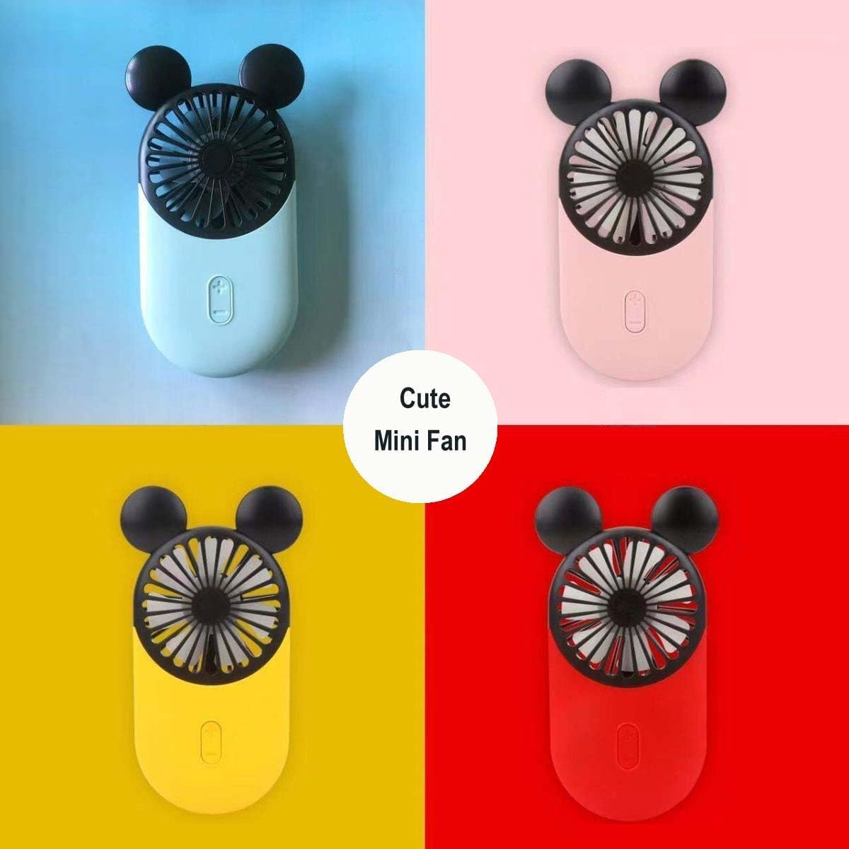 Cute Personal Mini Fan(2 PACK), Mini Handheld USB Rechargeable Portable Fan with Stylish LED Light,3 Speed Adjustable,Cute Mouse,For Kids Girls Woman Home Office Outdoor Travel - Pink+Red image number 3