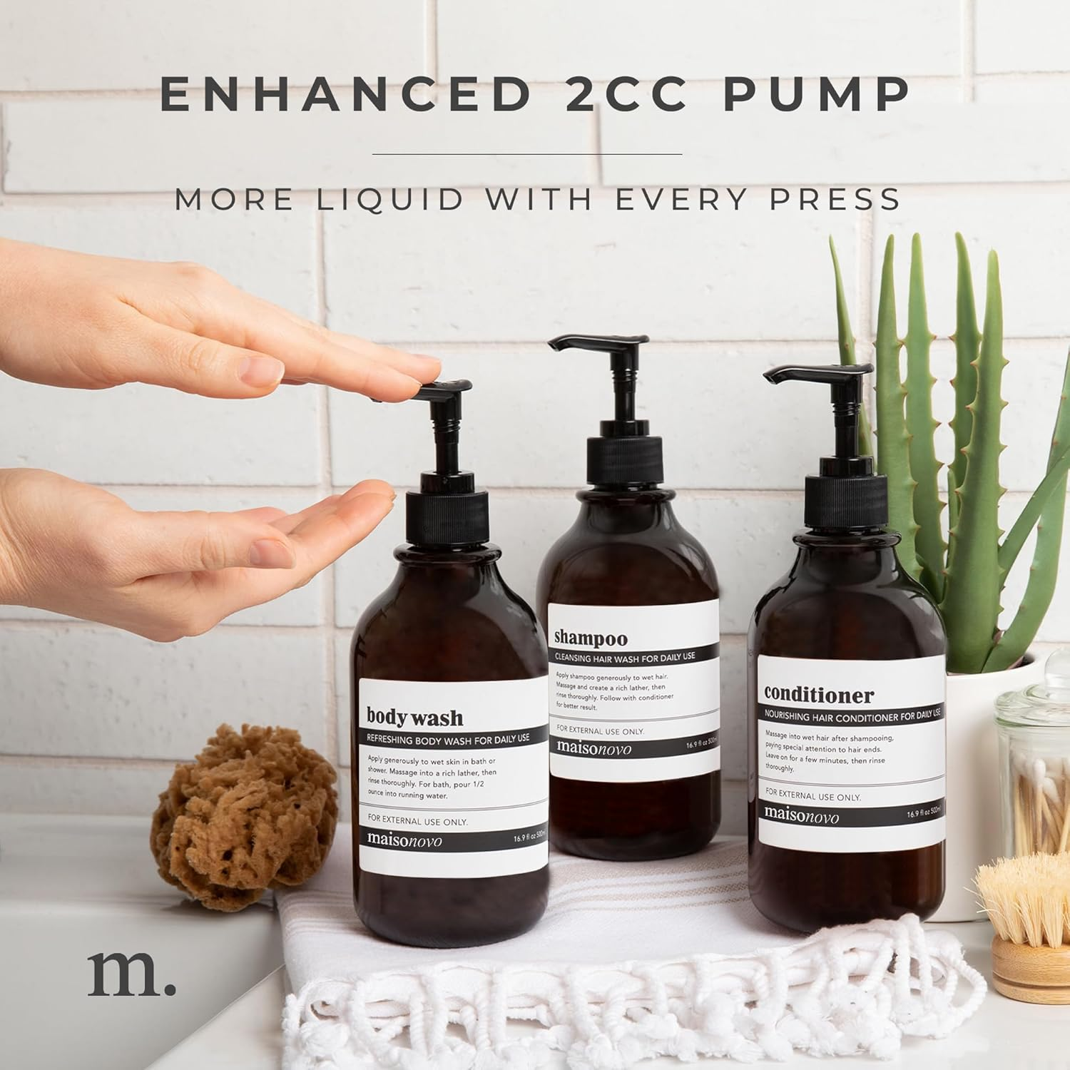 Maisonovo Apothecary Dispenser Bottle for Bathroom and Kitchen - Refillable for Shampoo Lotion Oil Shower Soap Hand Soap and Dish Soap - 3 Plastic Bottles