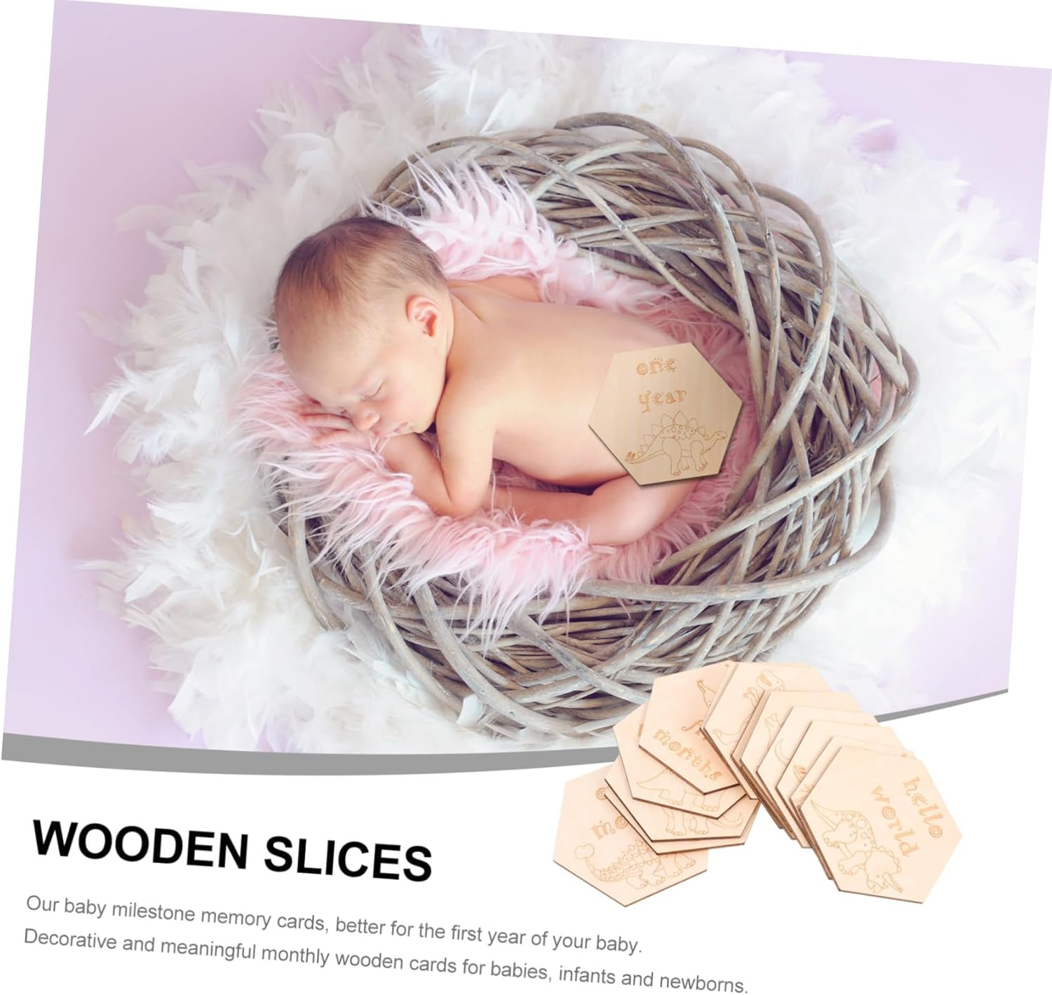 Kisangel 14Pcs Milestone Cards Growth Blocks for Photo Props Meaningful Keepsake for Newborn Monthly Growth Safe Natural Design