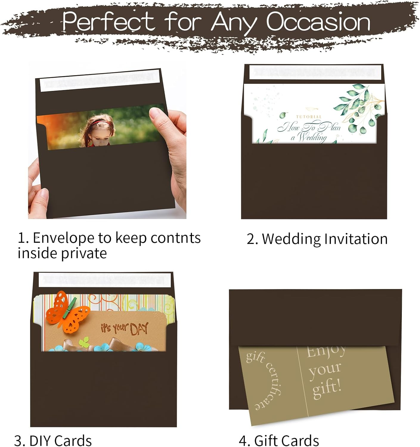 50 Pack A2 Envelopes for Invitations,4.37X5.75 Envelopes,A2 Envelopes Coffee Self Seal,Printable Envelopes for Wedding,Invitation,Baby Shower,Envelopes for 4.37X5.75 Cards image number 4