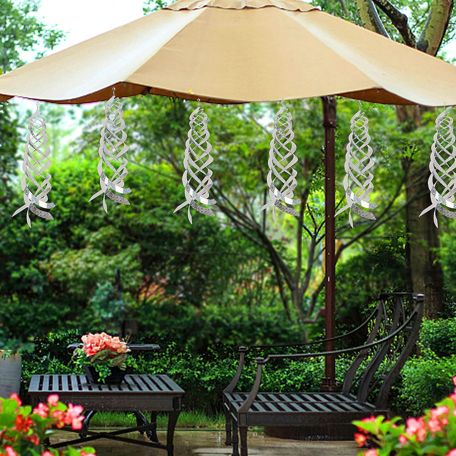 Hausse Bird Repellent Spiral Reflectors Silver Mylar Spinner, Hanging Reflective Bird Deterrent Device, Garden Decorative Scare Birds Away, like Woodpeckers, Pigeons and Geese, 6 Pack image number 4