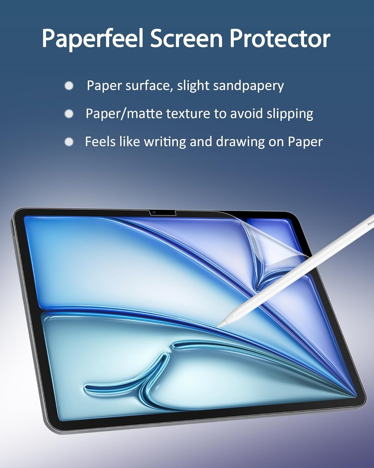 2 PACK Paper-Feel Screen Protector for Ipad Air 11 Inch M2 2024/M3 2025, Matte PET Film Compatible with Pencil Pro, Anti-Glare/Write and Draw like on Paper image number 2