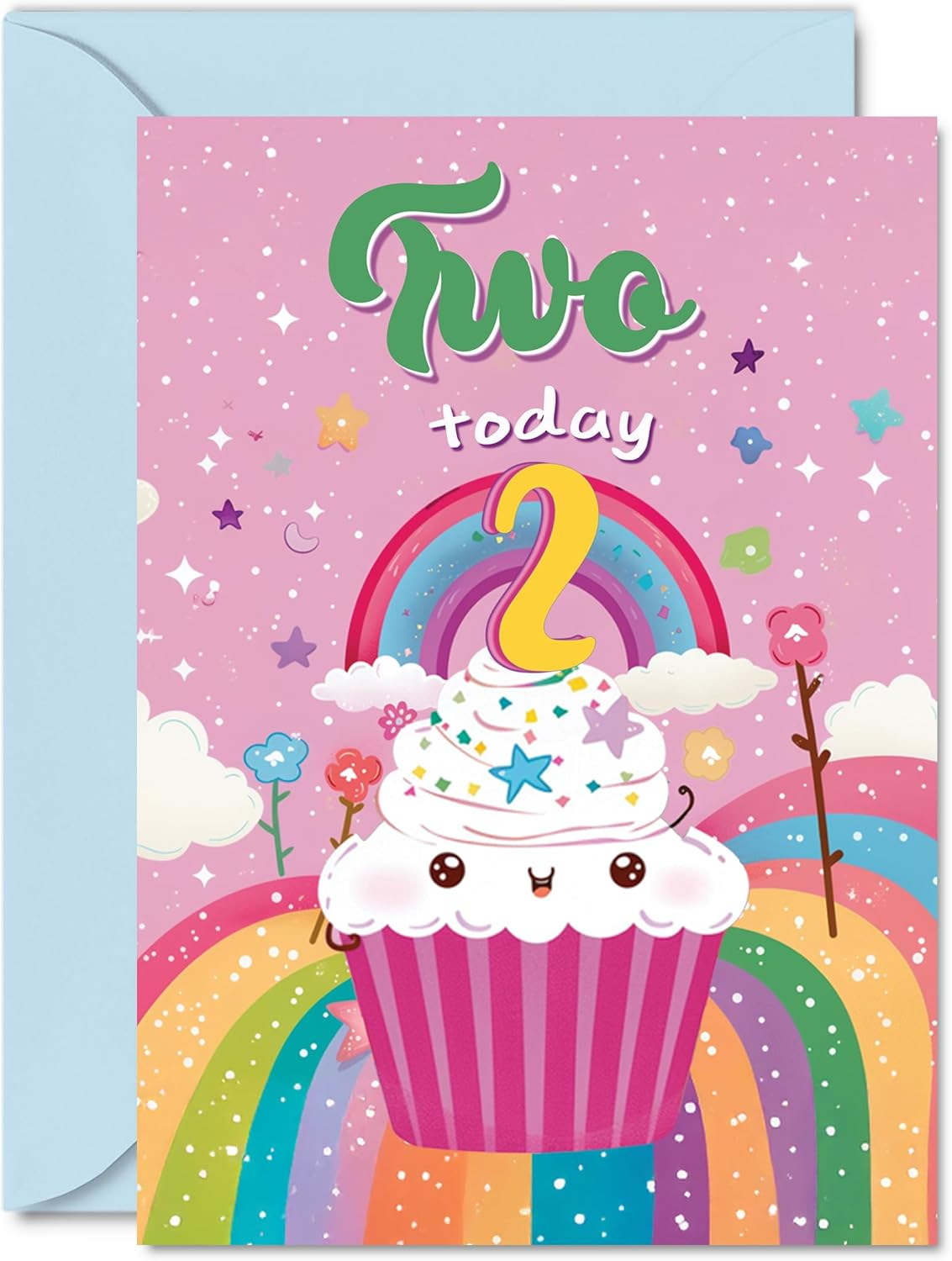 5Th Birthday Card Girl - Cupcake Rainbow - Happy Birthday Card for 5 Year Old Girl, Age 5 Girls Birthday Cards Fifth Birthday Card, 145Mm X 145Mm Bday Greeting Card